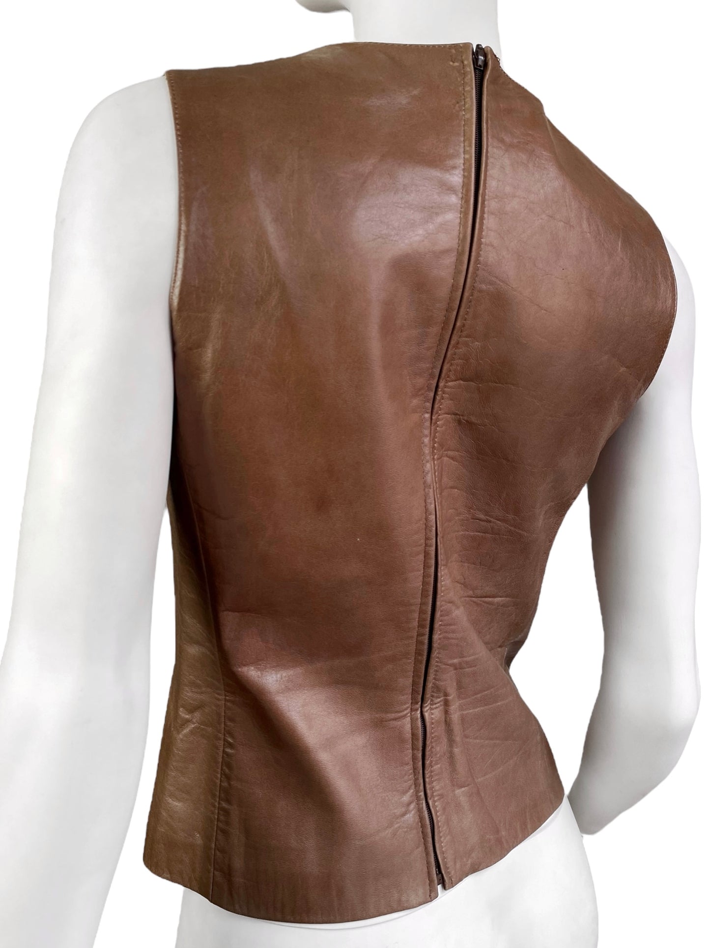 PLEIN SUD SS1999 BROWN LEATHER CUT OUT TANK TOP