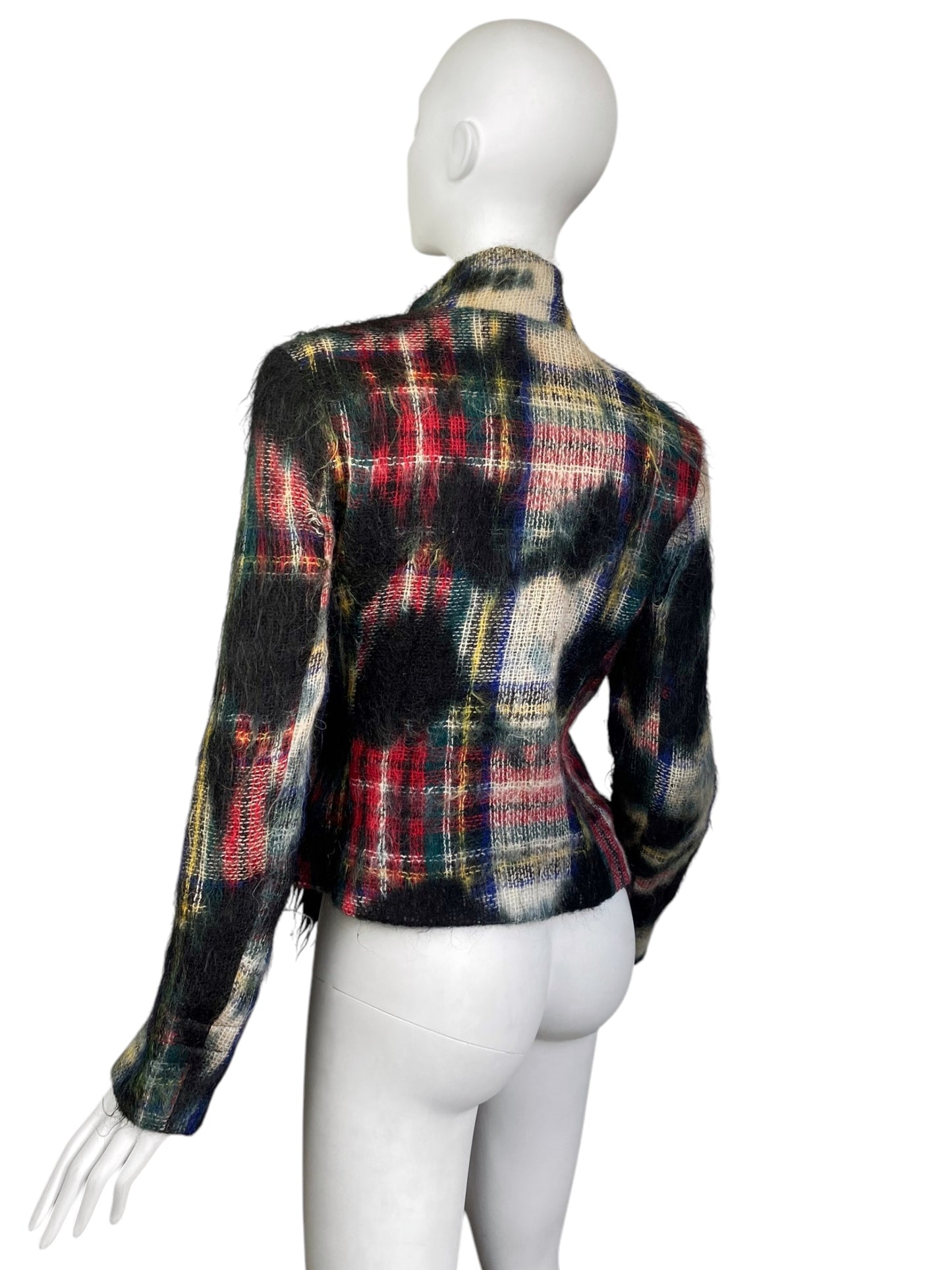 PLEIN SUD JEANS 2000s DISTRESS MOHAIR TARTAN JACKET