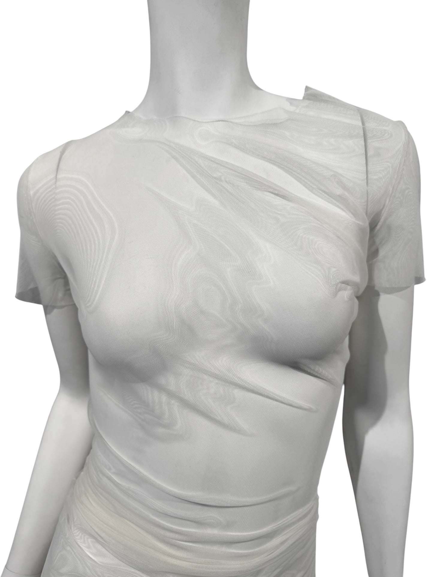 MAISON MARGIELA SS2021 BY JOHN GALLIANO SS2021 WHITE MESH ASYMMETRICAL TOP