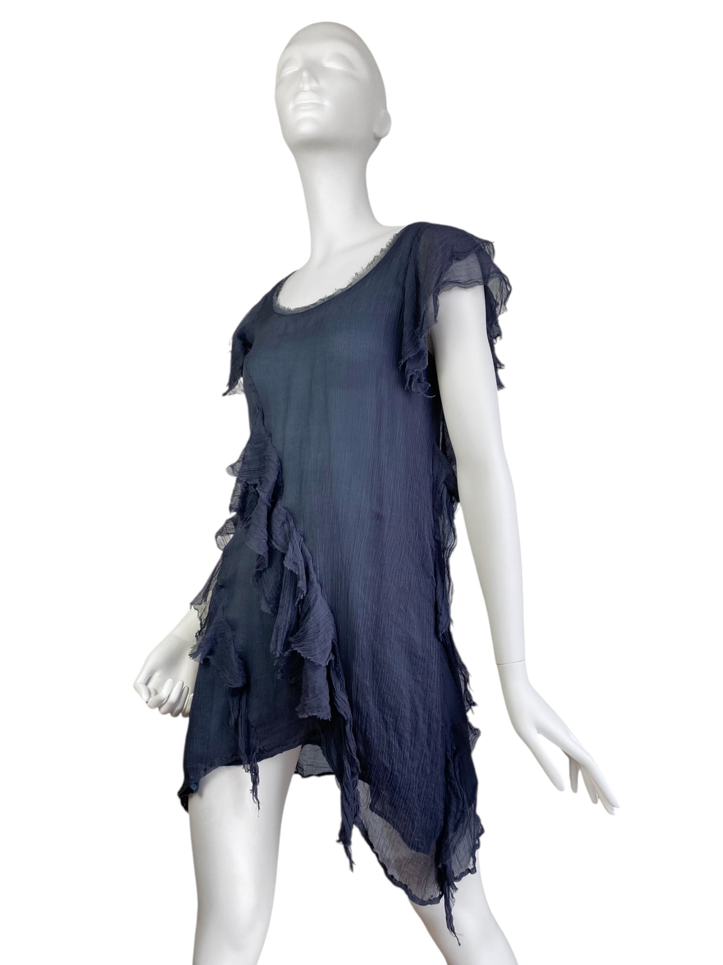 ALICE SAN DIEGO 2000s NAVY SILK RUFFLES MINI DRESS