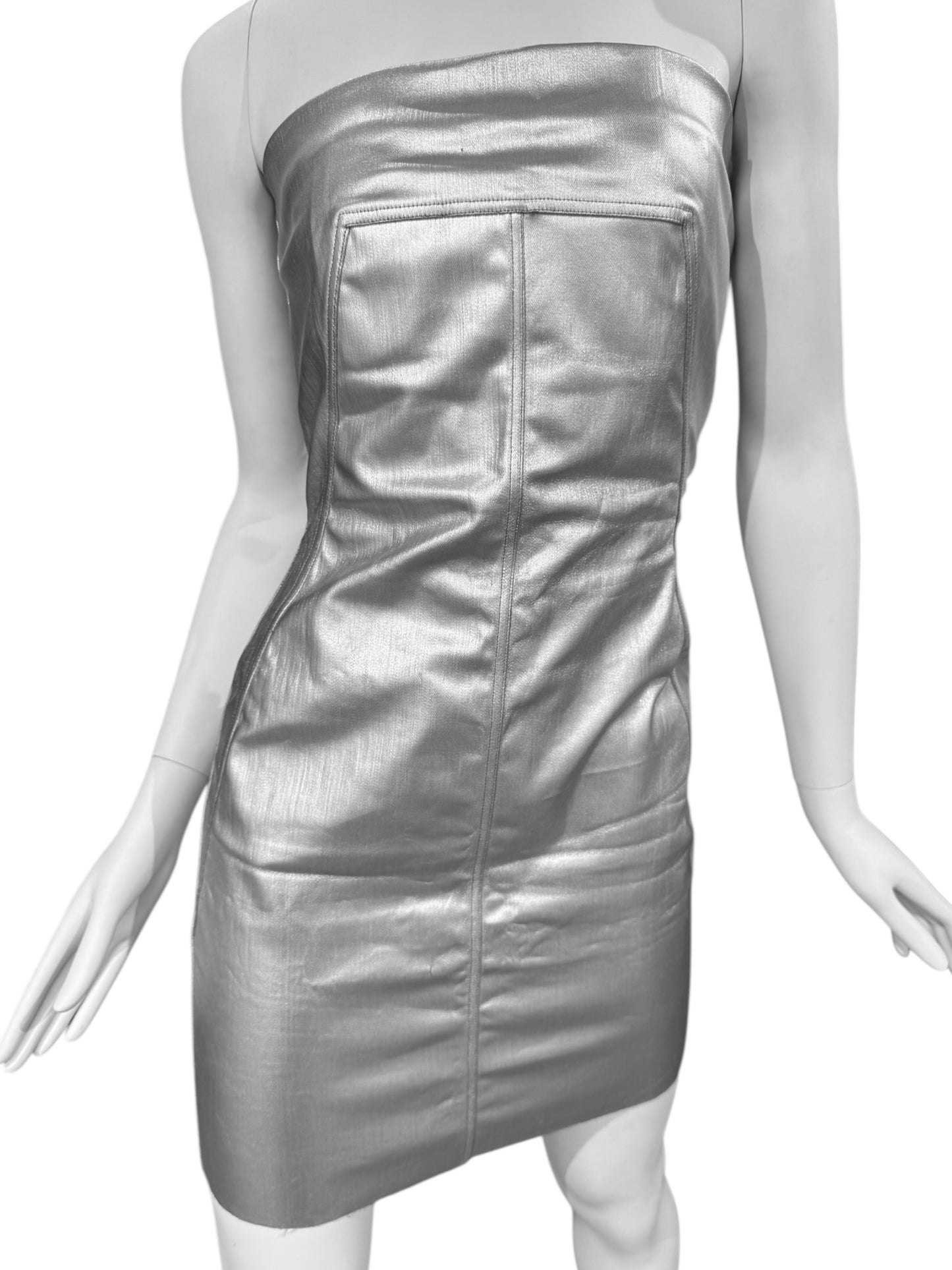 RICK OWENS FW2022 SILVER COATED BUSTIER MINI DRESS