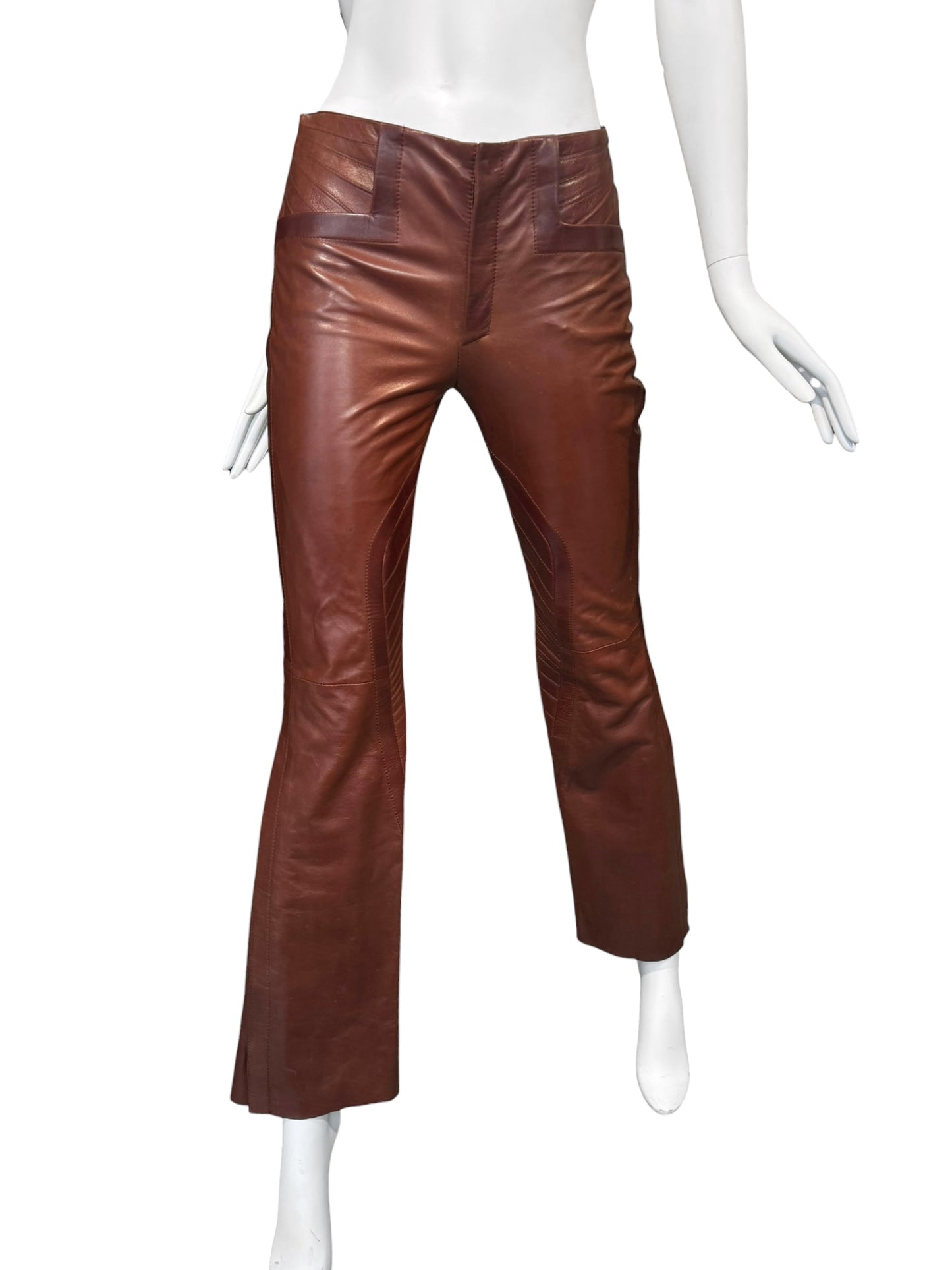 GUCCI FW2007 BY FRIDA GIANNINI. BROWN LEATHER BIKER PANTS