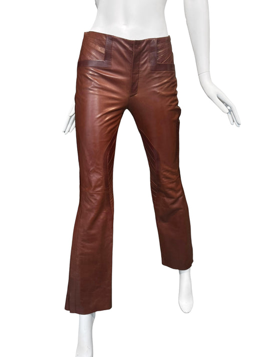 GUCCI FW2007 BY FRIDA GIANNINI. BROWN LEATHER BIKER PANTS