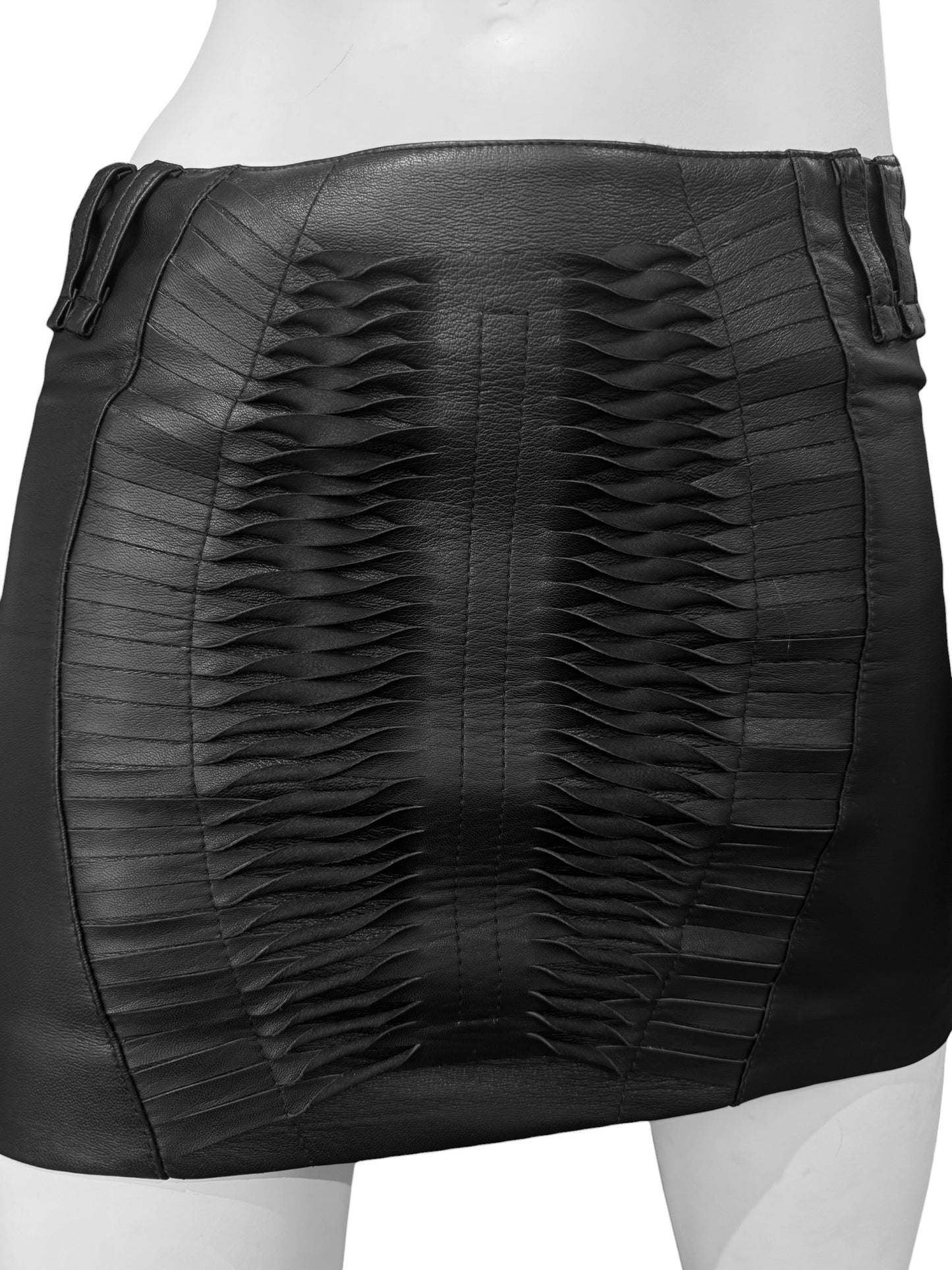 PLEIN SUD FW2012 BLACK LEATHER TWISTED MINI SKIRT