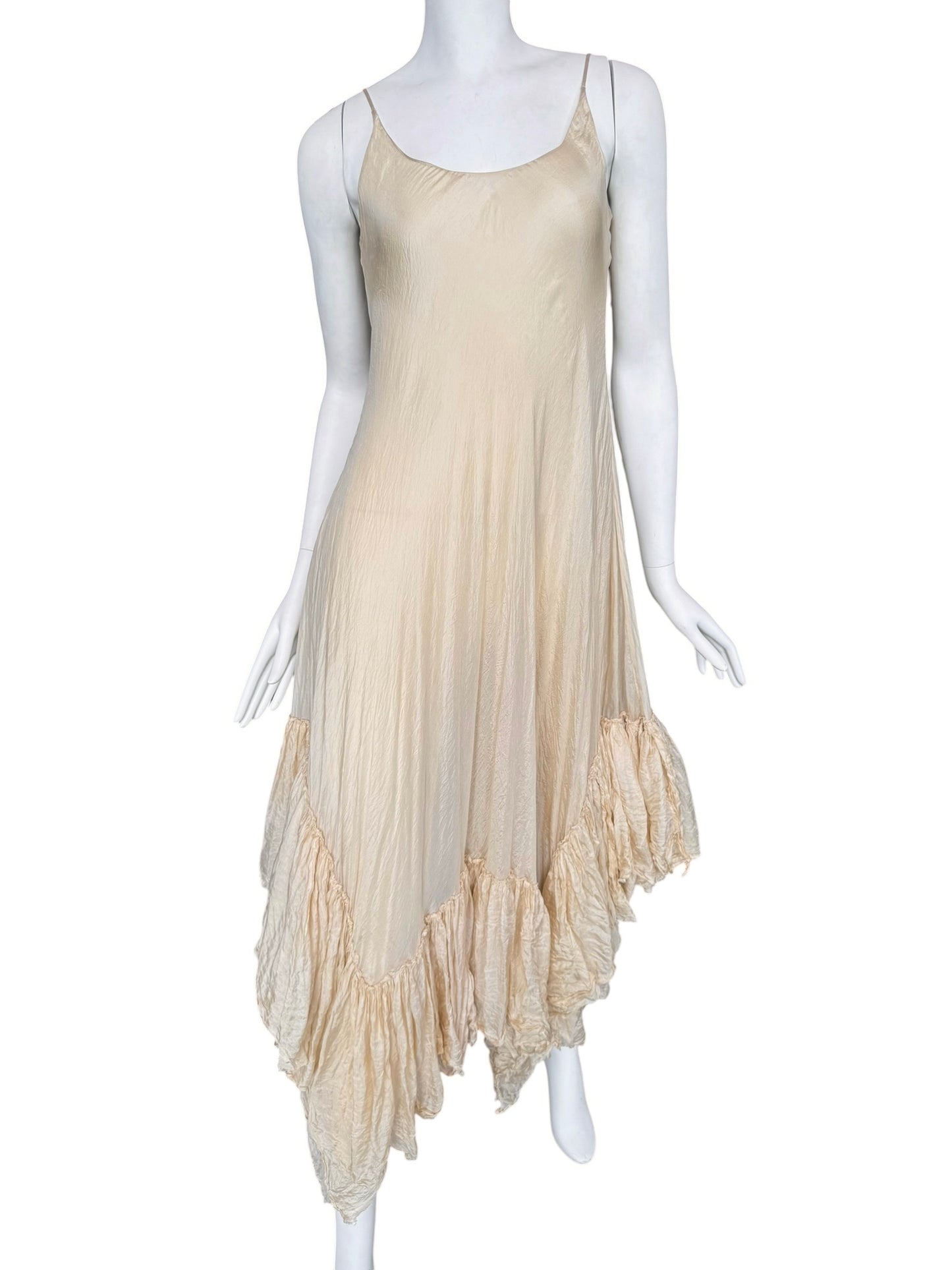 MARC LE BIHAN 2020s BEIGE SILK RUFFLES HEM MAXI DRESS