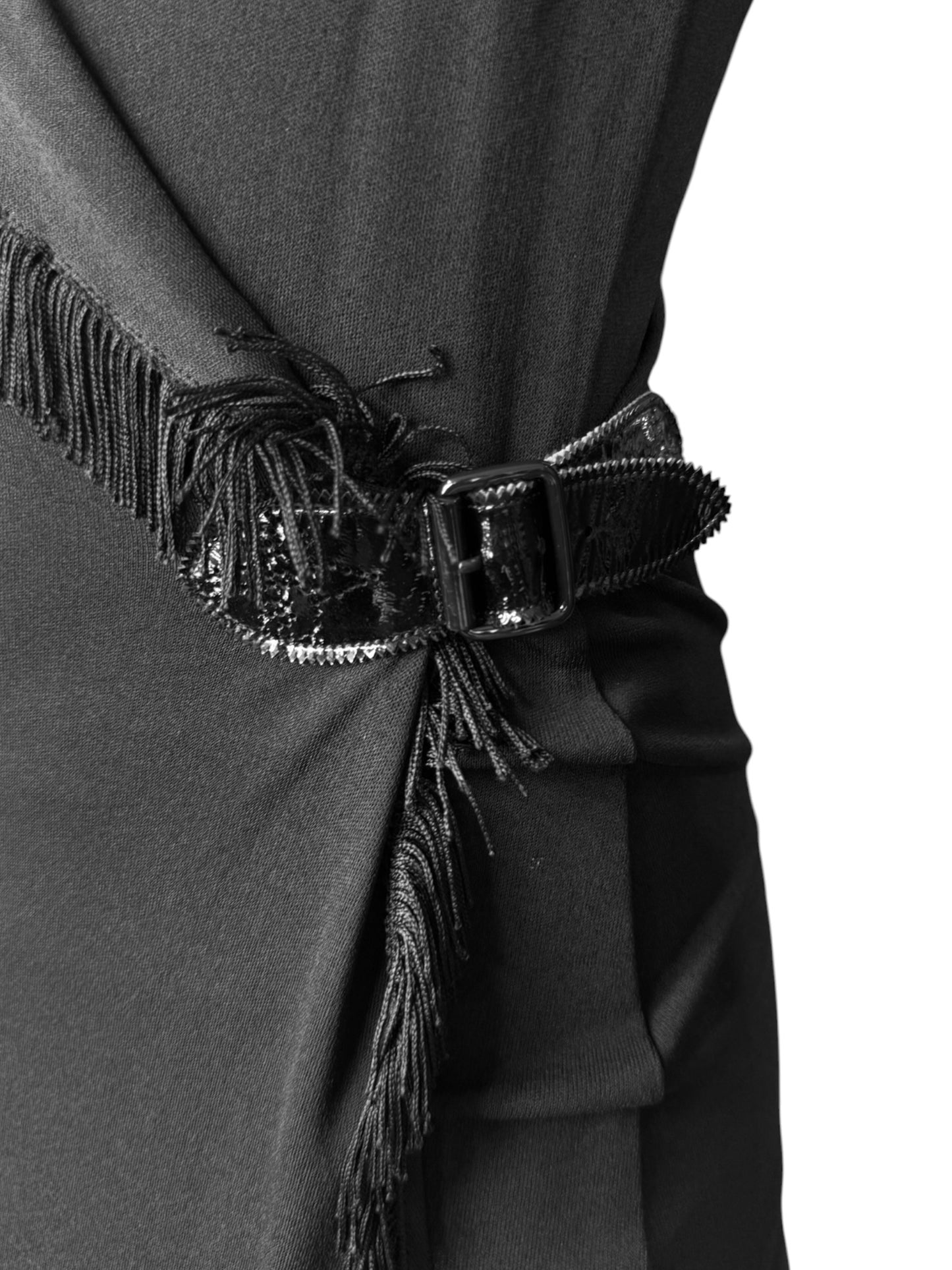 JEAN PAUL GAULTIER 2000s BLACK FRINGES HOODED MIDI DRESS