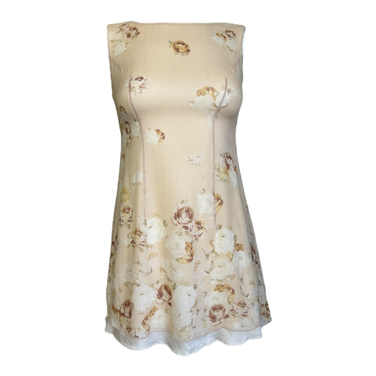 PLEIN SUD 2000s BEIGE SILK FLORAL MINI DRESS