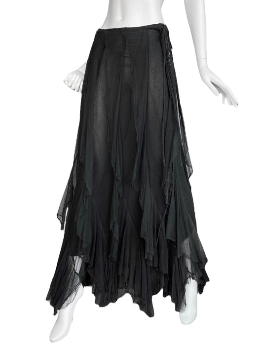 PLEIN SUD SS2000 BLACK TULLE CASCADING RUFFLES MAXI SKIRT