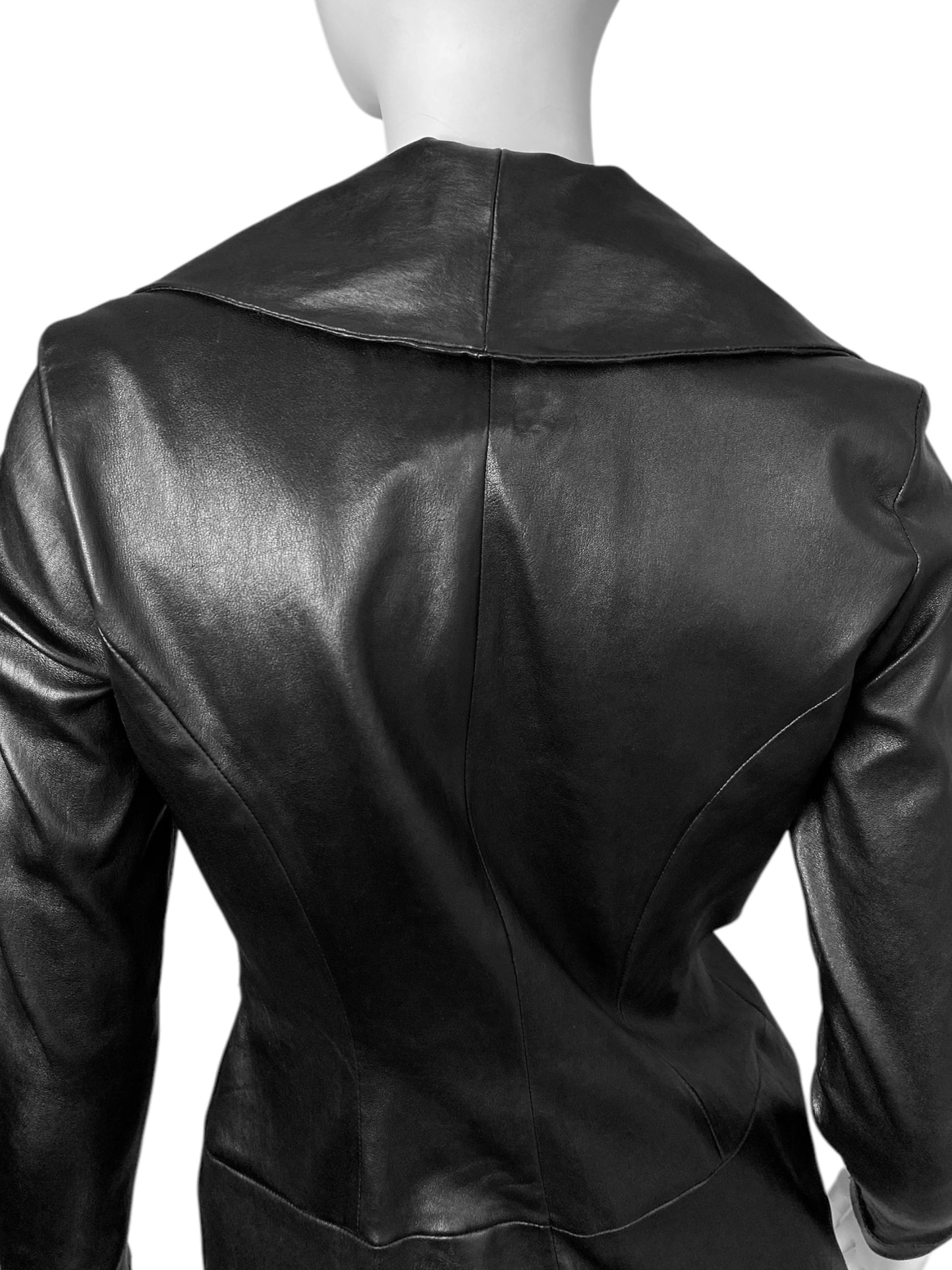 JITROIS 2000s BLACK LEATHER HOOKS ZIP JACKET