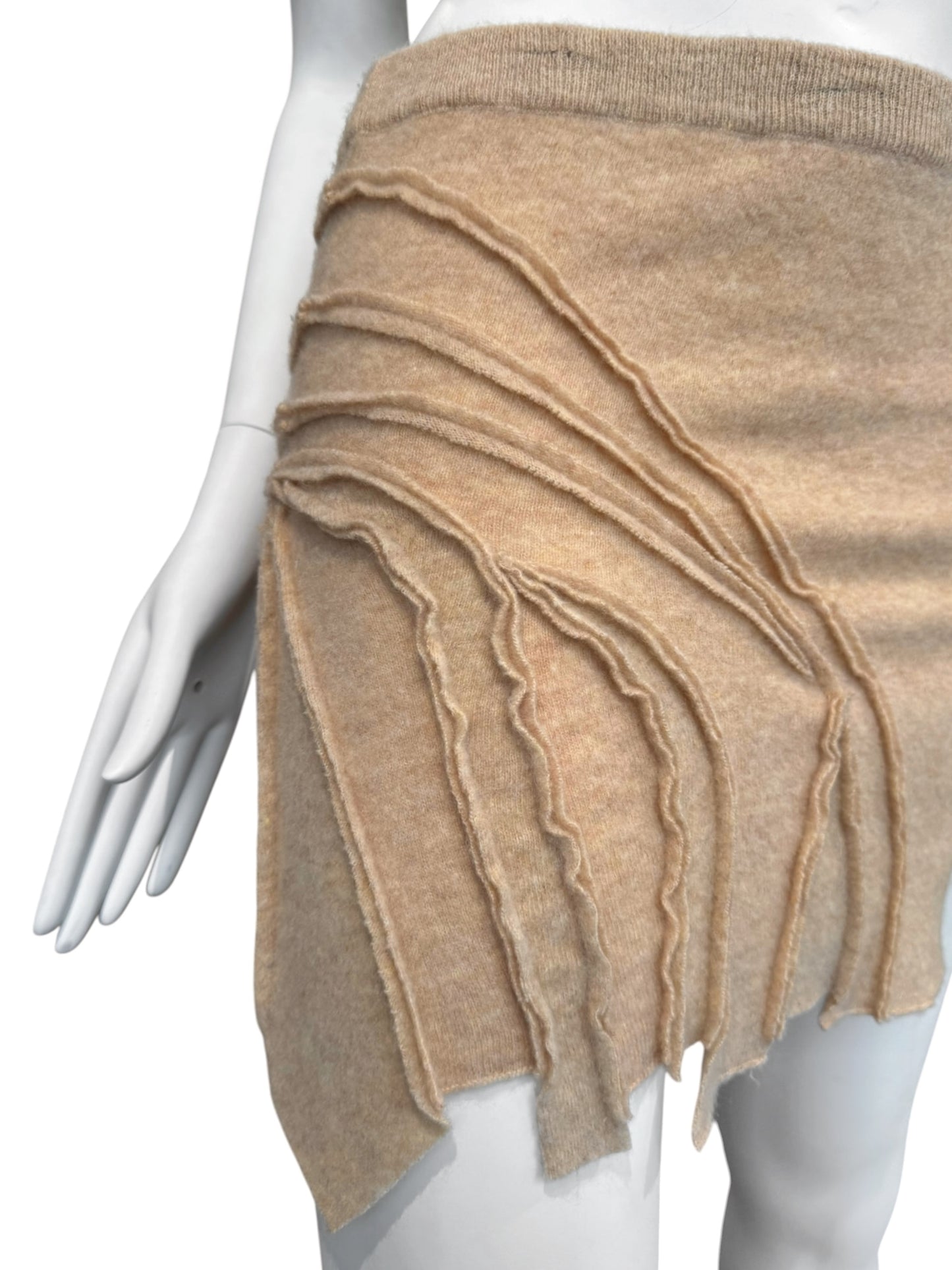 PLEIN SUD JEANS FW2003 BEIGE WOOL ASYMMETRICAL MINI SKIRT