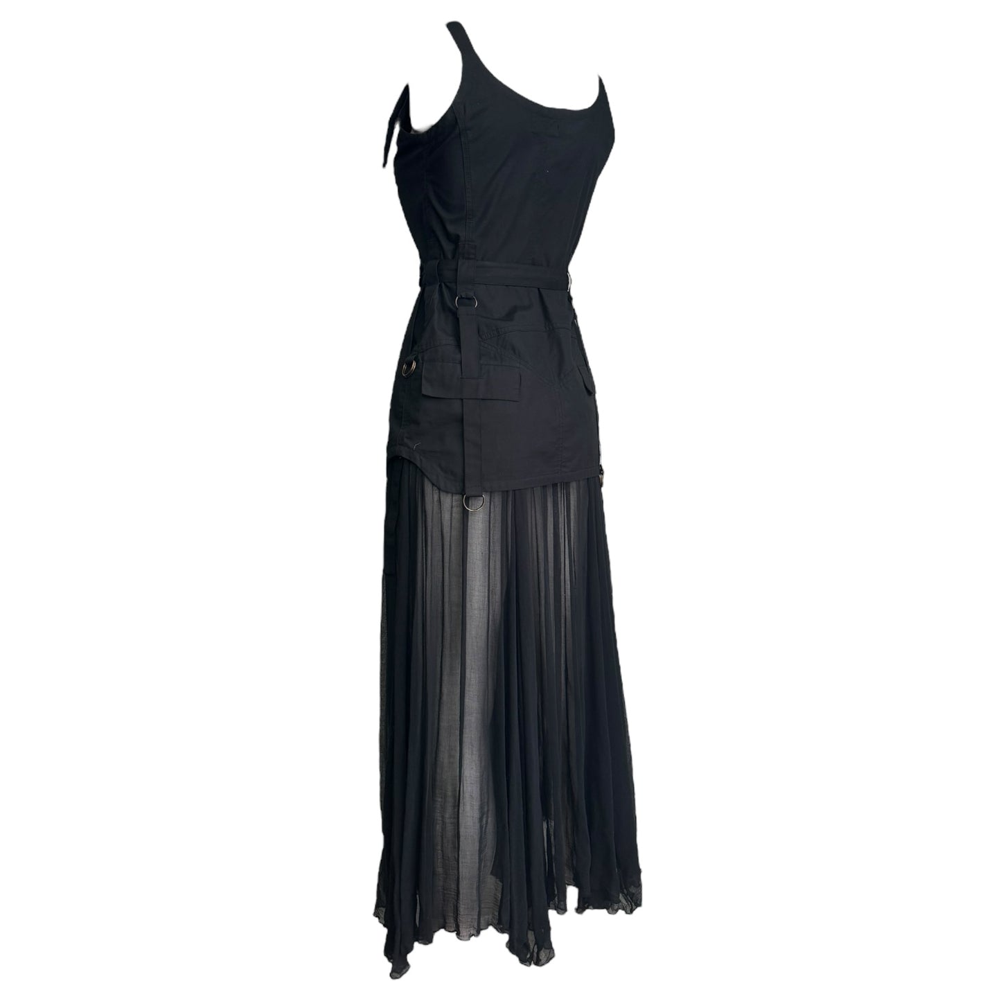 PLEIN SUD 2000s BLACK BONDAGE MAXI DRESS