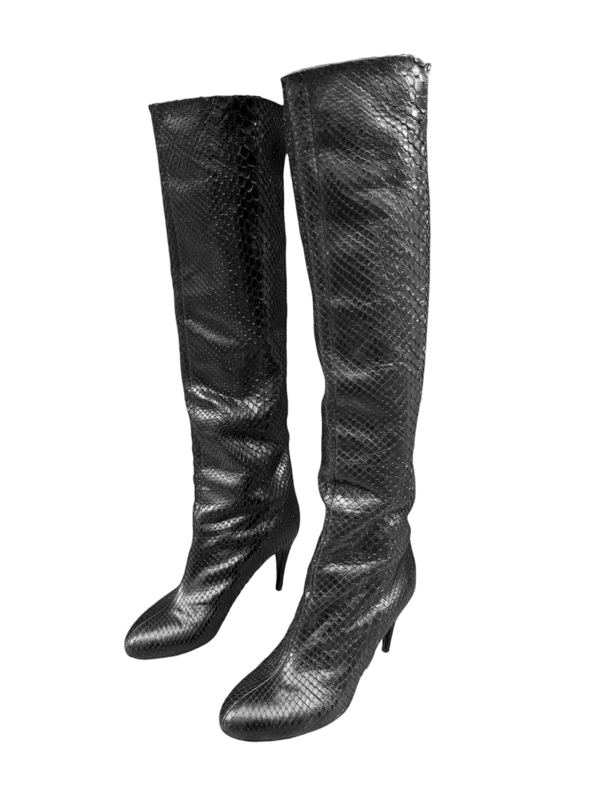 CHANEL 2000s BY KARL LAGERFELD BLACK PYTHON LEATHER BOOTS