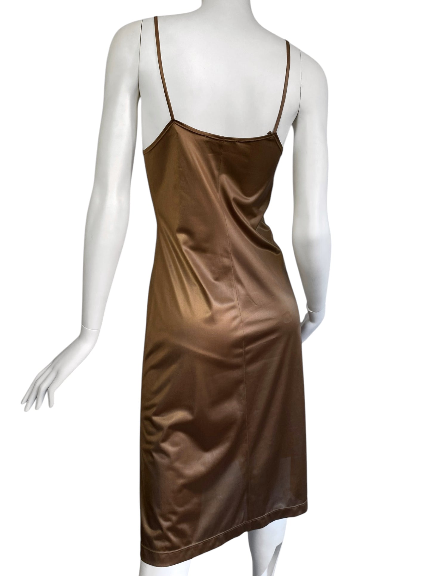 PLEIN SUD 2000s BROWN MIDI SLIP DRESS