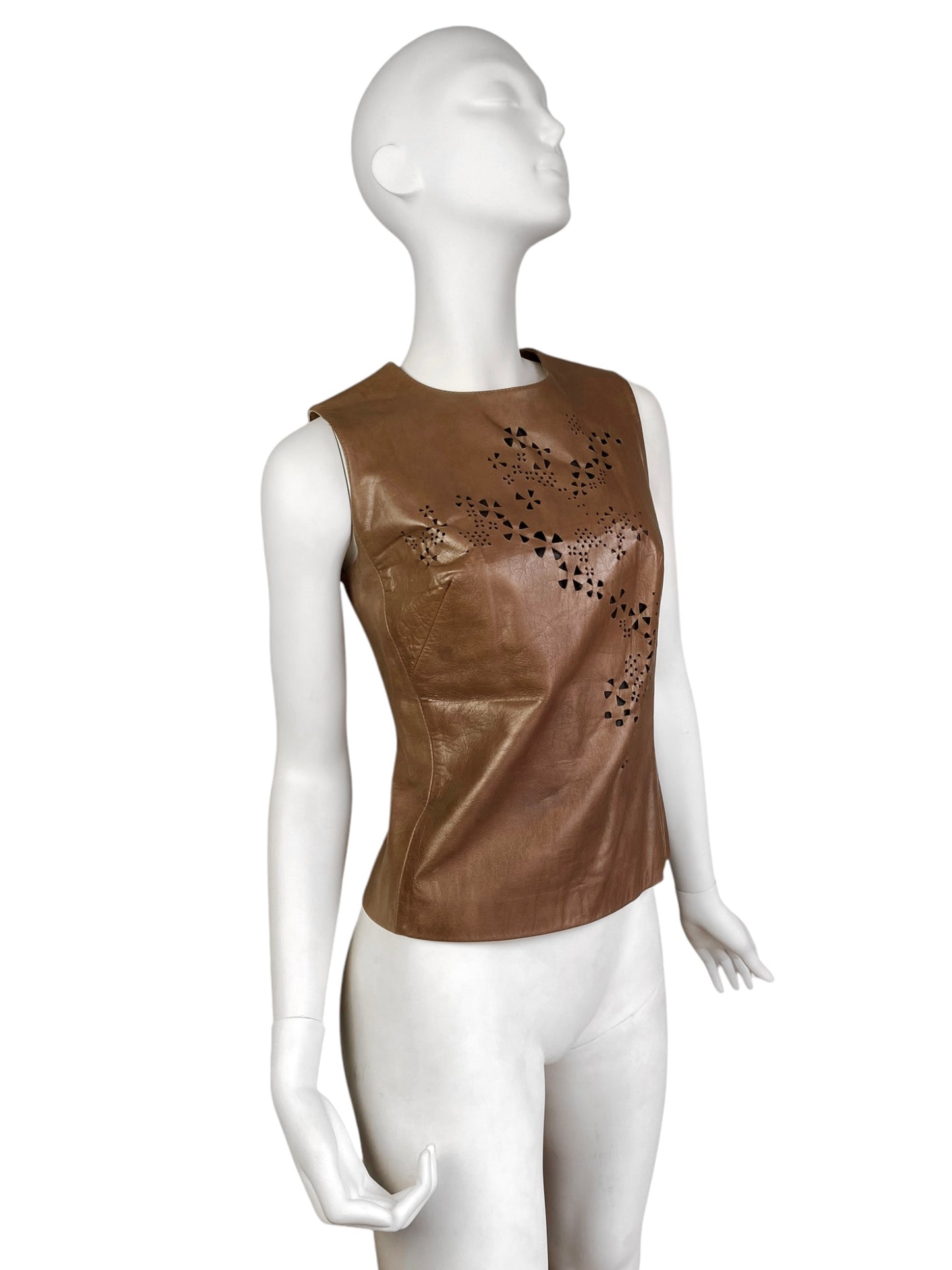 PLEIN SUD SS1999 BROWN LEATHER CUT OUT TANK TOP