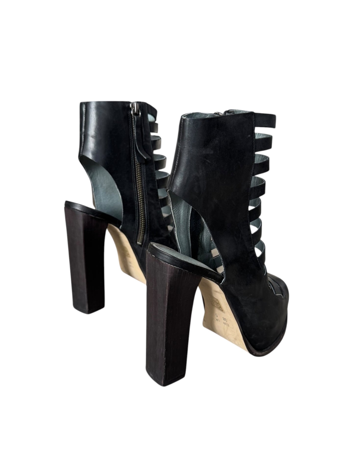 SOPHIA KOKOSALAKI 2010s BLACK LEATHER STRAPPY ANKLE BOOTS