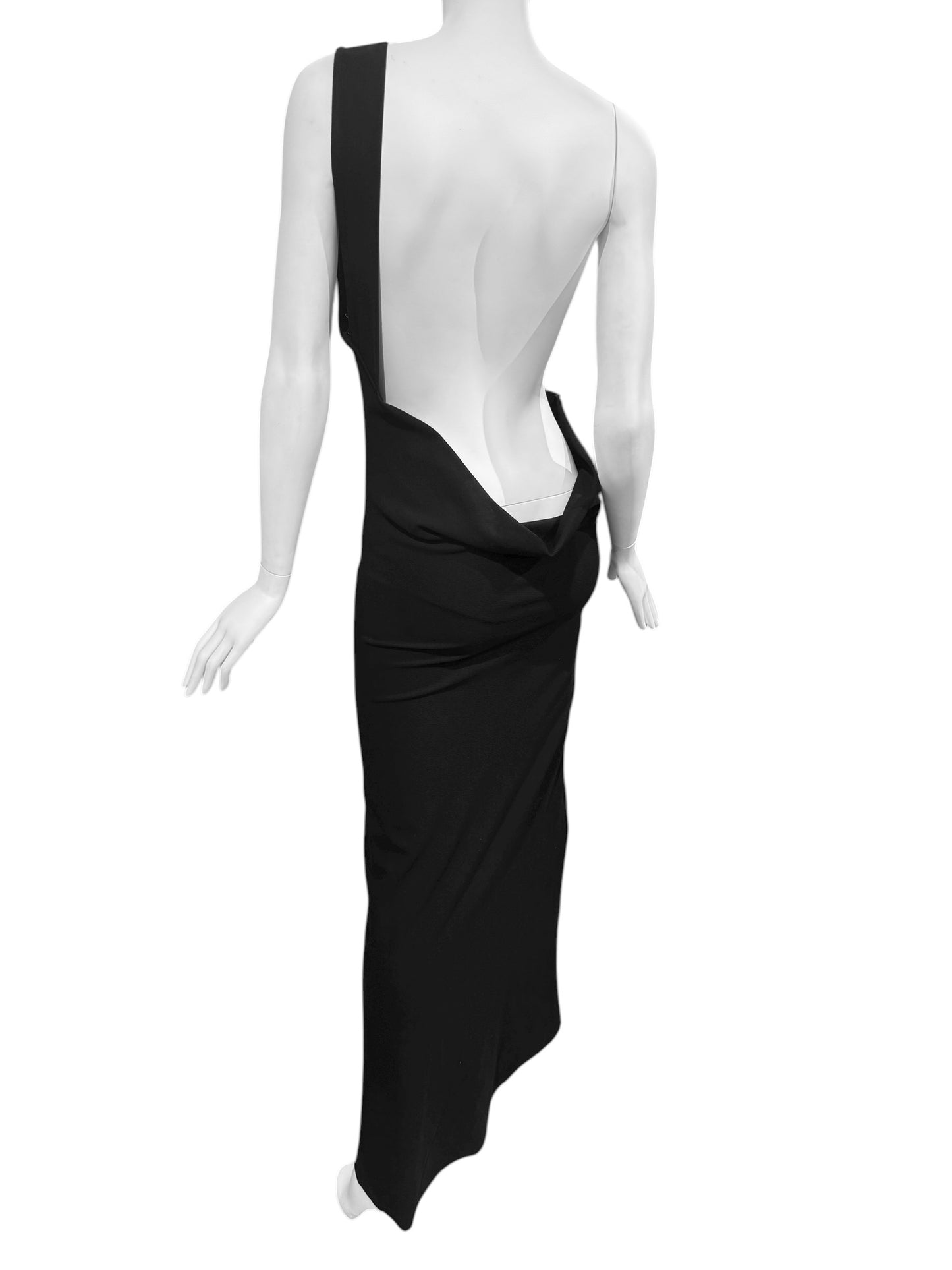 ANN DEMEULEMEESTER FW2020 BY SÉBASTIEN MEUNIER BLACK ASYMMETRICAL BACKLESS MAXI DRESS