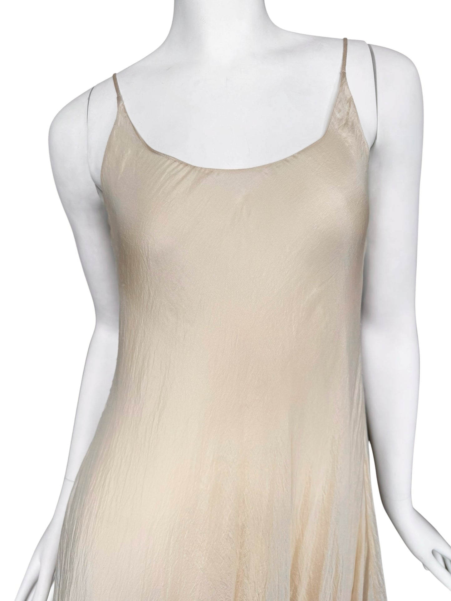 MARC LE BIHAN 2020s BEIGE SILK RUFFLES HEM MAXI DRESS