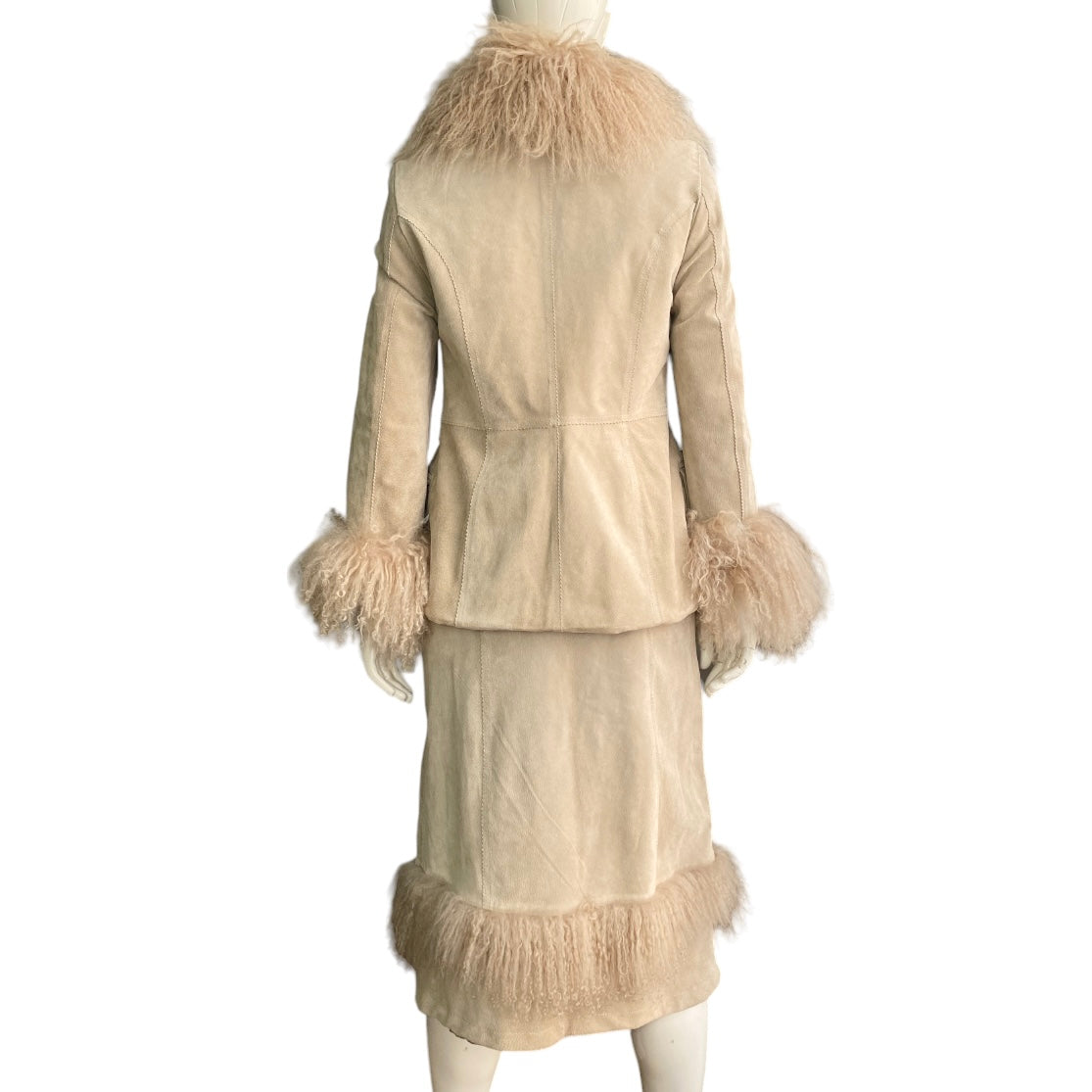 MONNALISA 2000s BEIGE LEATHER AND MONGOLIAN LAMB FUR 2P. SET