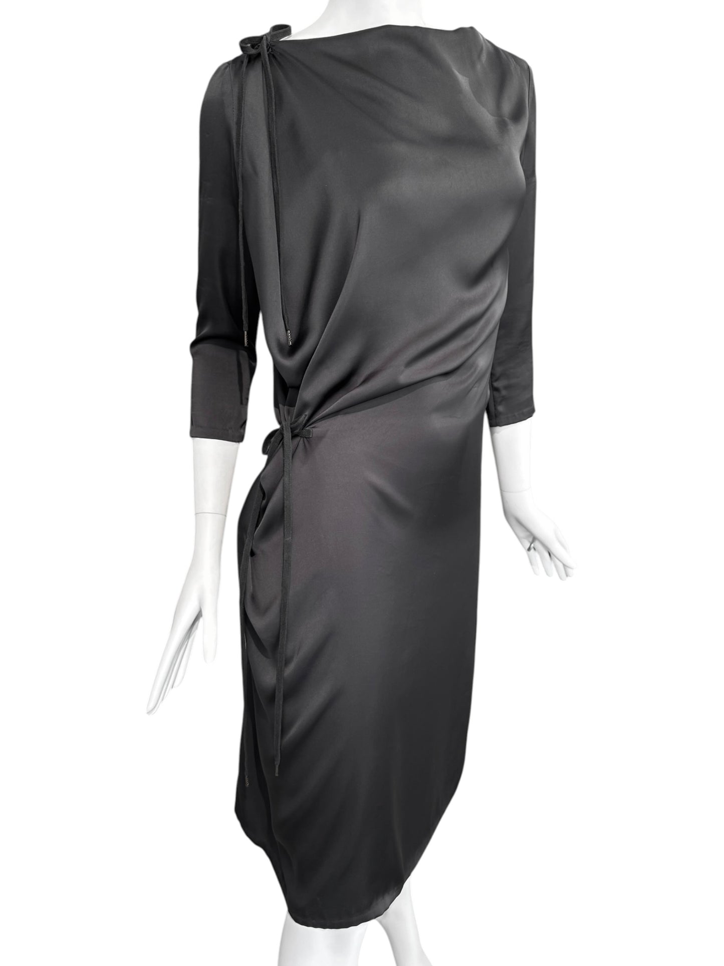 A.F. VANDEVORST RESORT 2010 BLACK SILK WRAP MIDI DRESS