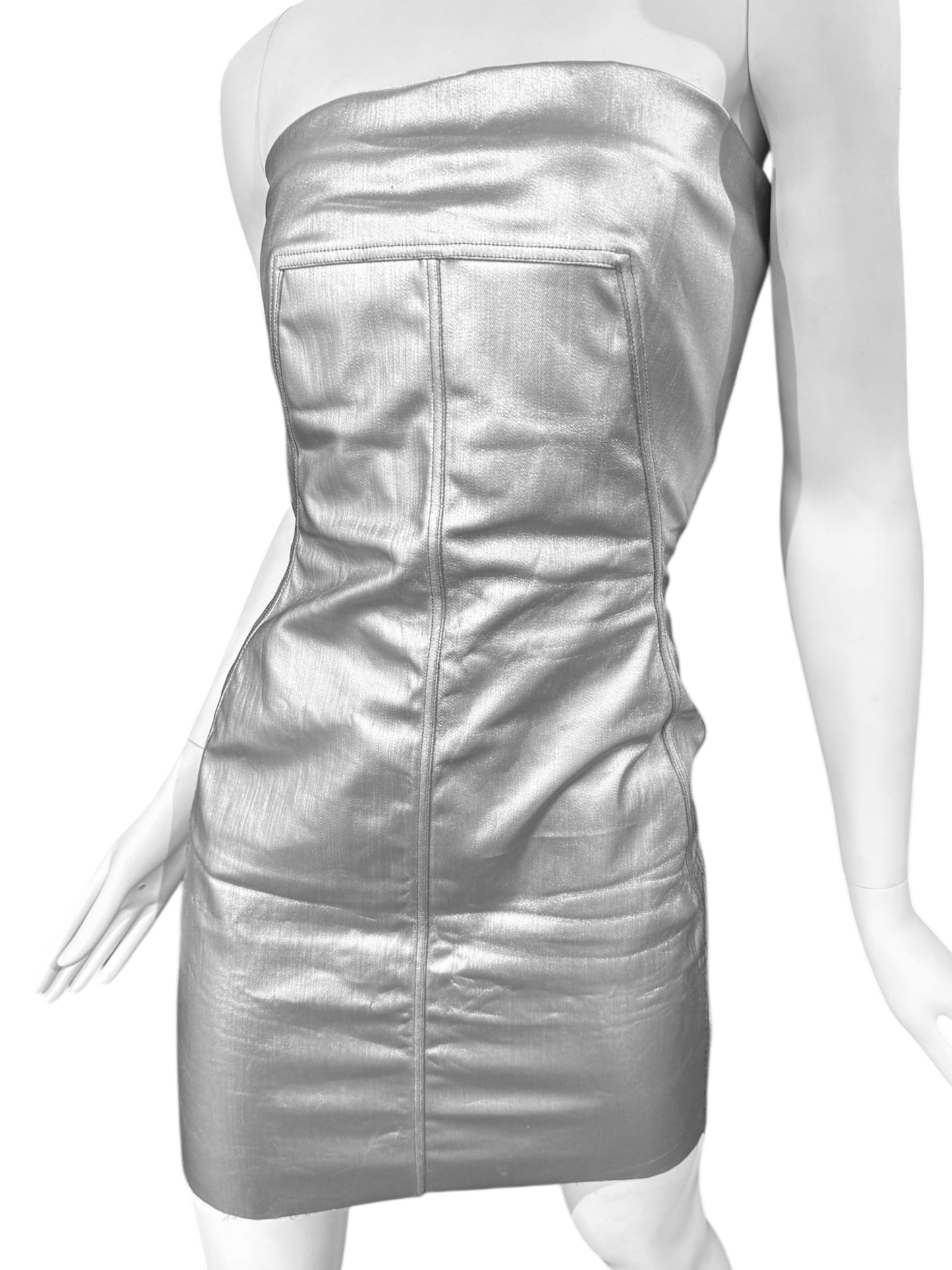 RICK OWENS FW2022 SILVER COATED BUSTIER MINI DRESS
