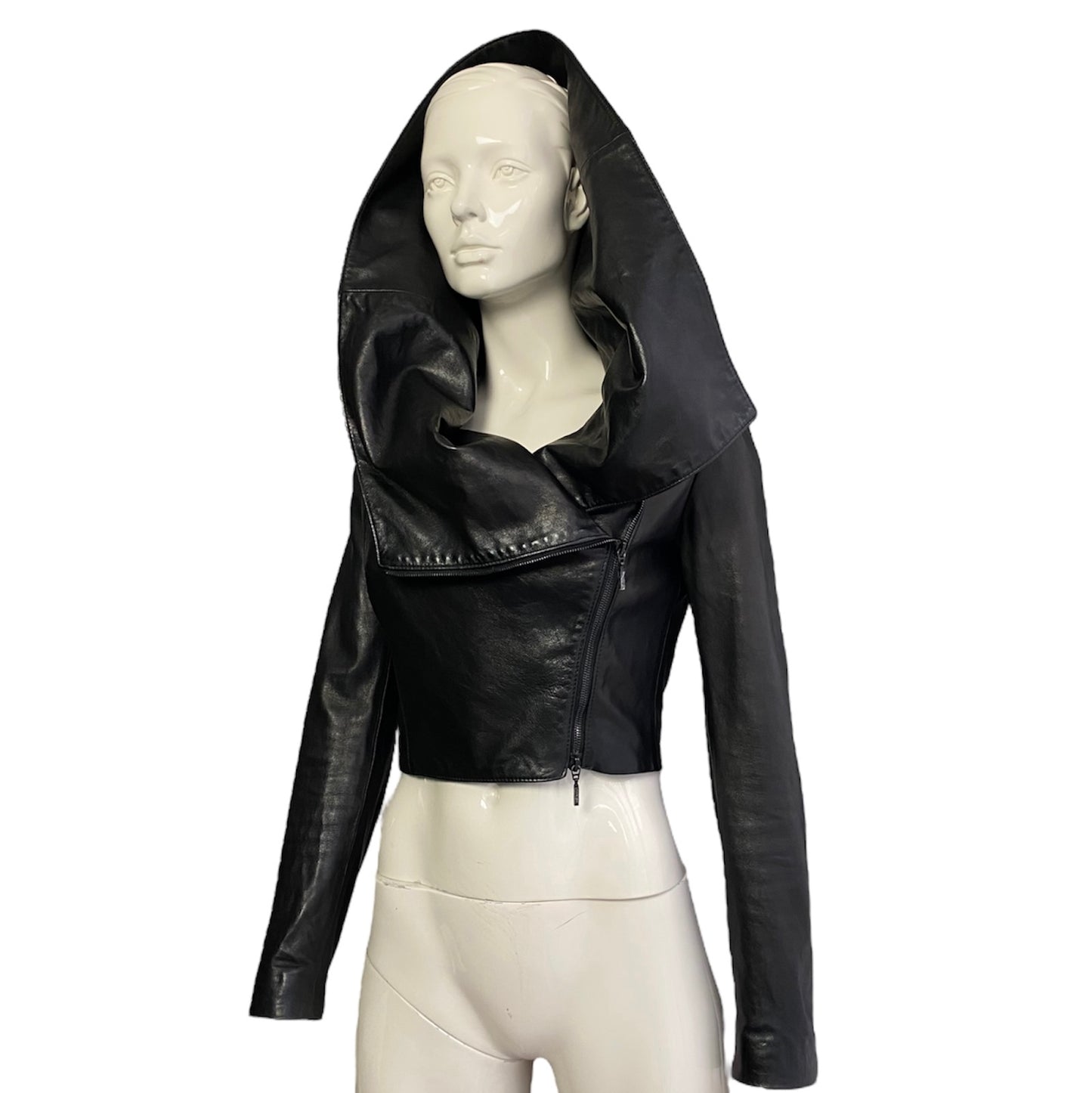 PLEIN SUD PRE-SS2014 BLACK LEATHER HOODED JACKET