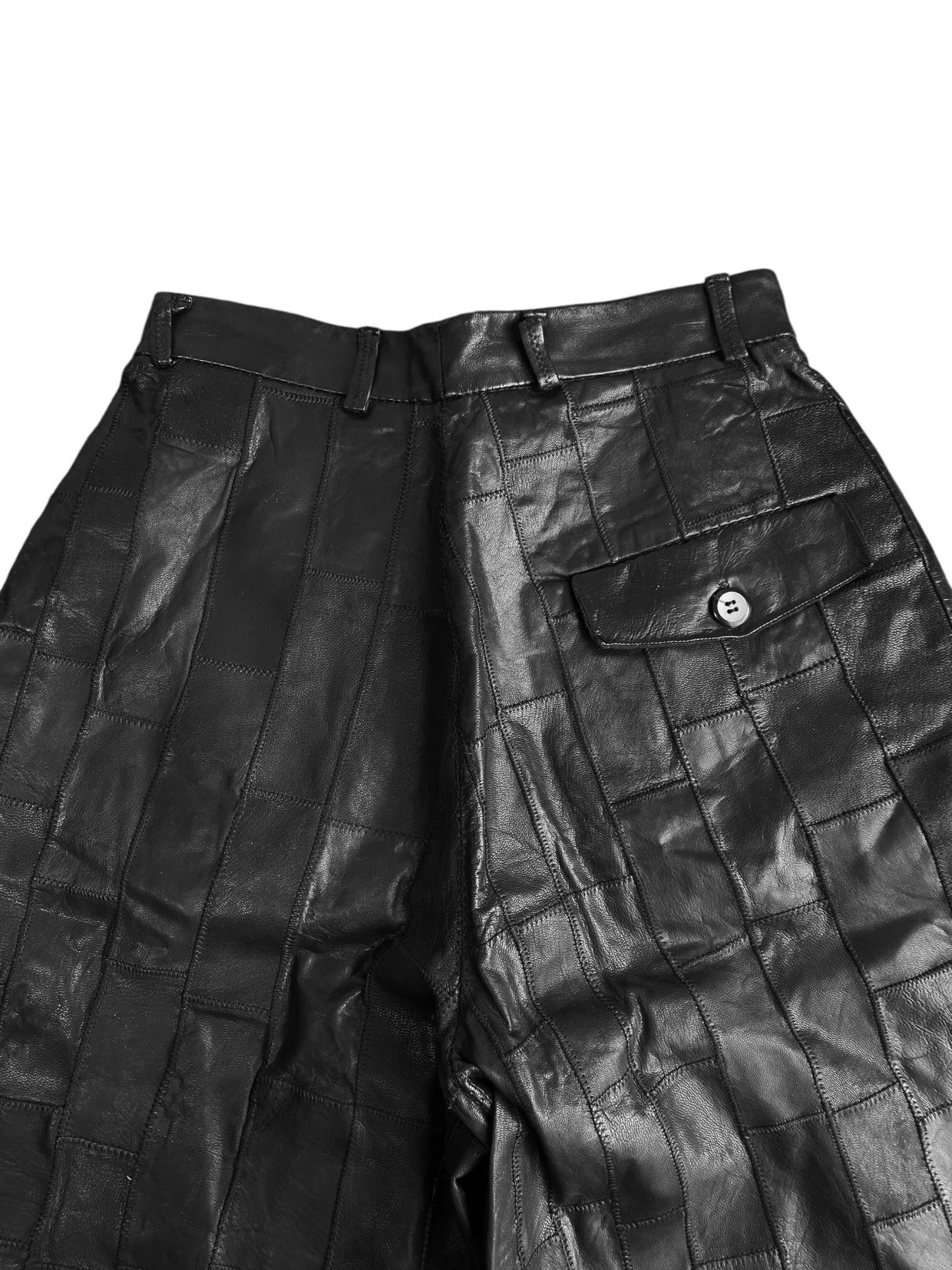 1990s BLACK LEATHER PATCHWORK SHORTS