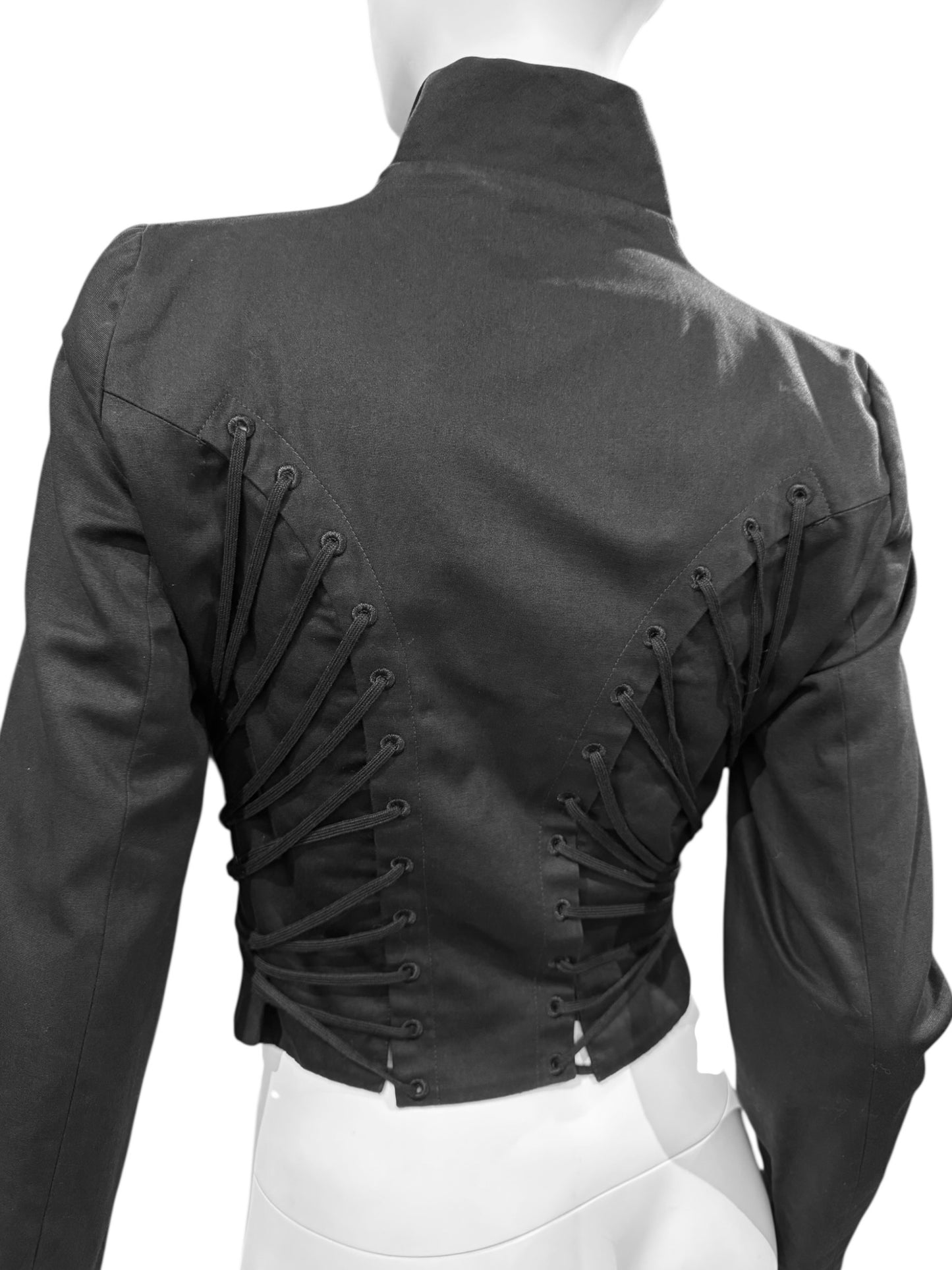 ALEXANDER MCQUEEN SS2002 «THE DANCE OF THE TWISTED BULL» BLACK LACE-UP BLAZER