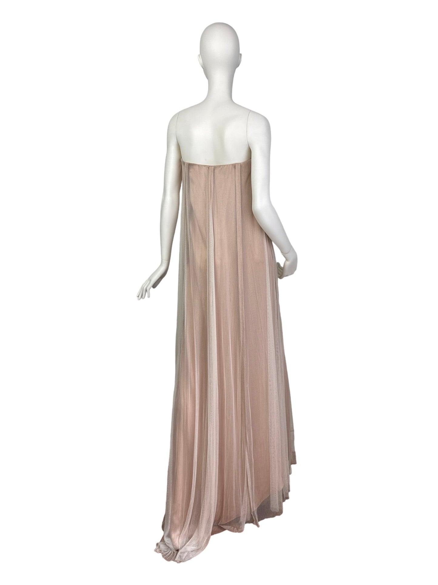 PORTS 1961 BEIGE SILK TULLE BUSTIER MAXI DRESS