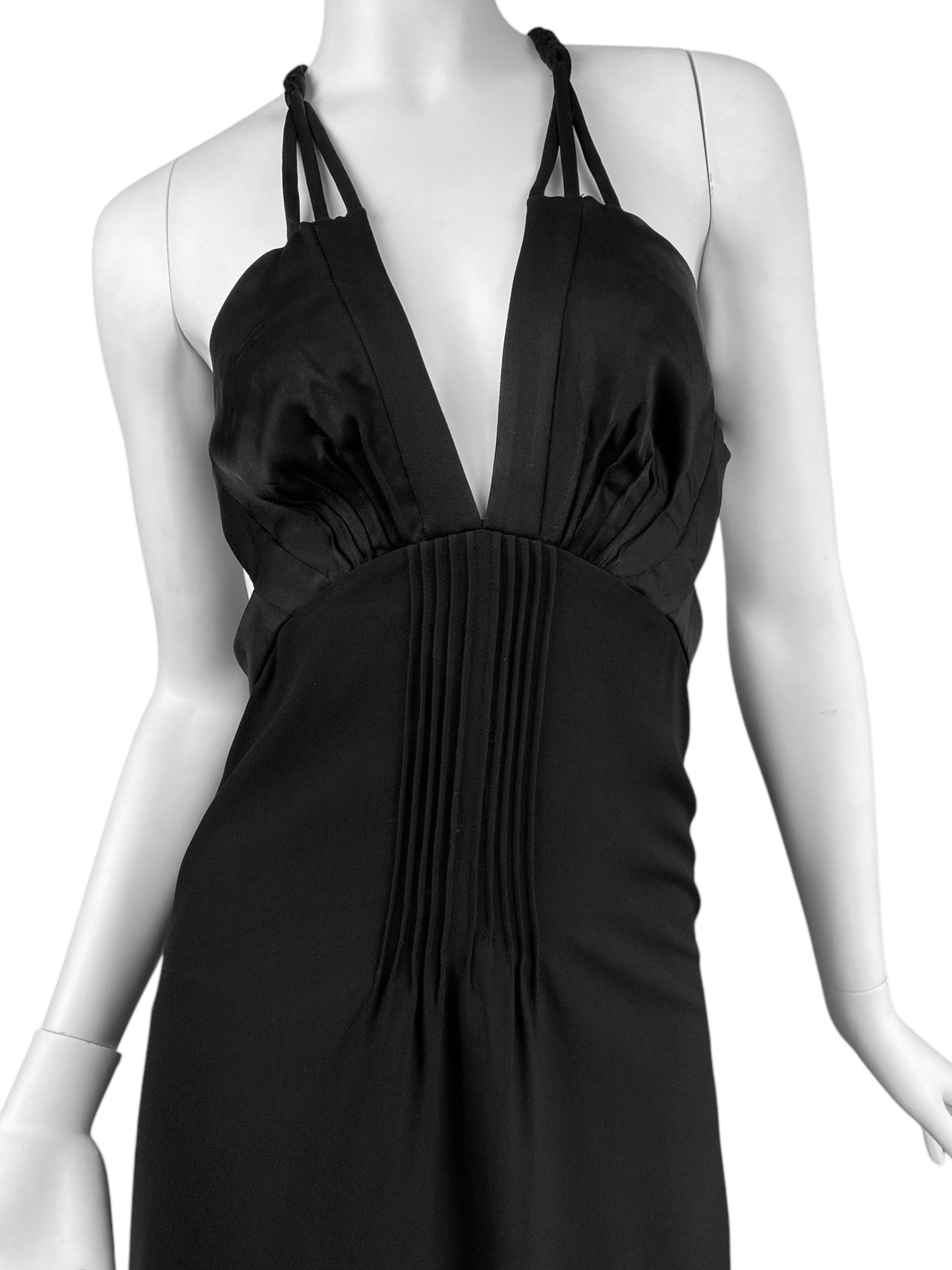 MIU MIU 2000s BLACK OPEN BACK MIDI DRESS