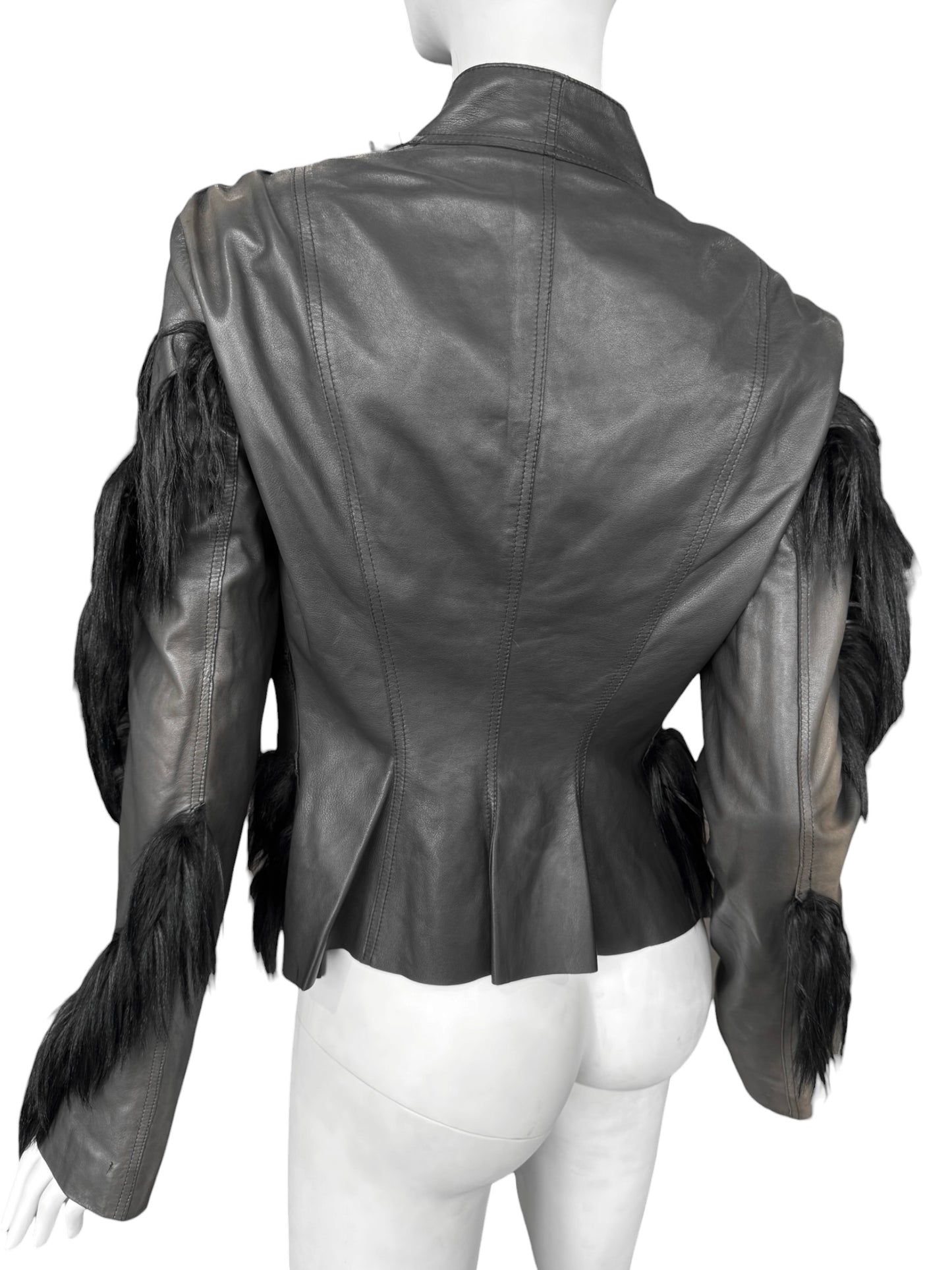 REVILLON FW2003 BY RICK OWENS BLACK LEATHER & MONKEY FUR JACKET