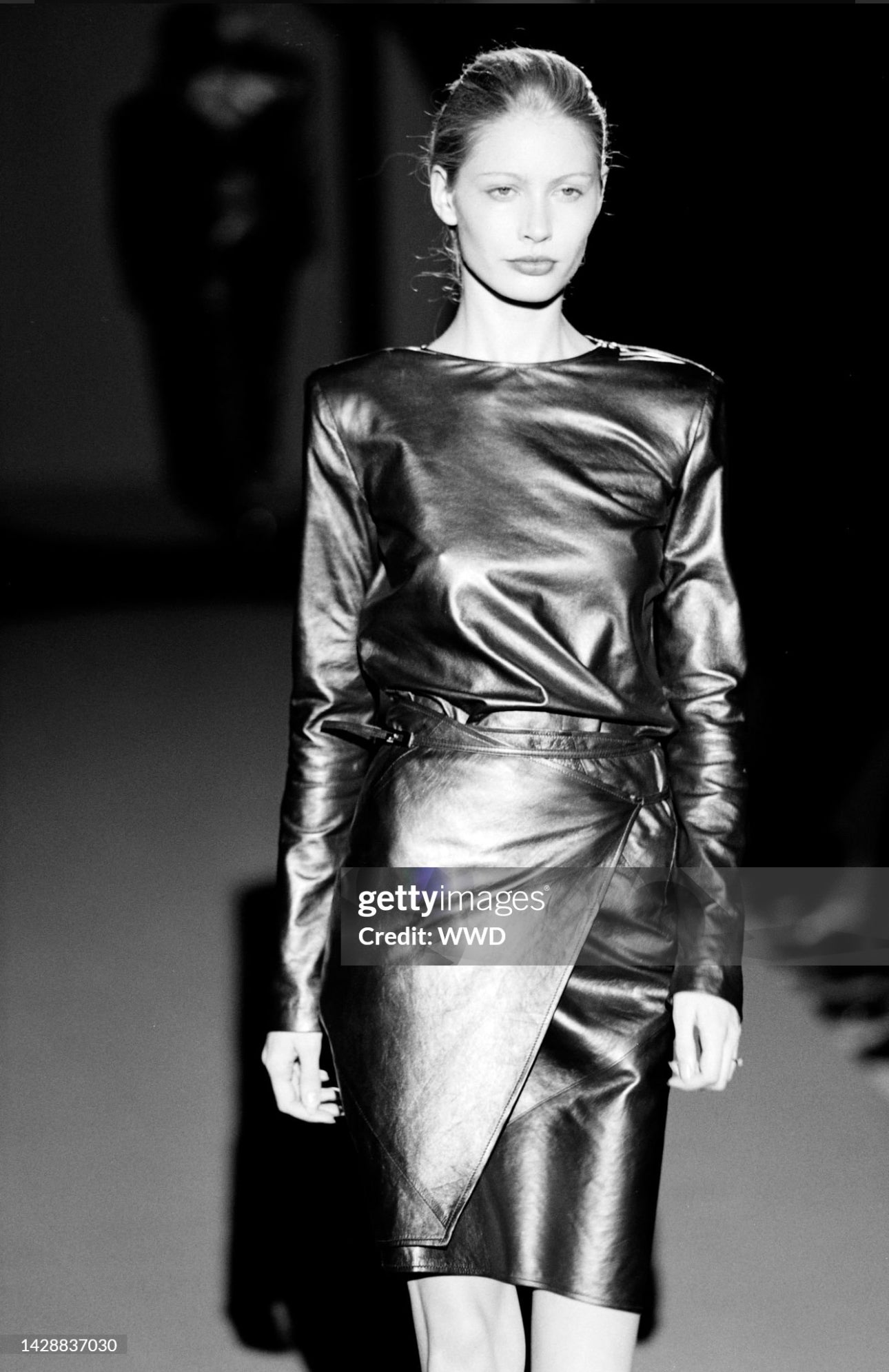 GUCCI FW1997 BY TOM FORD BLACK LEATHER WRAPPABLE MIDI DRESS