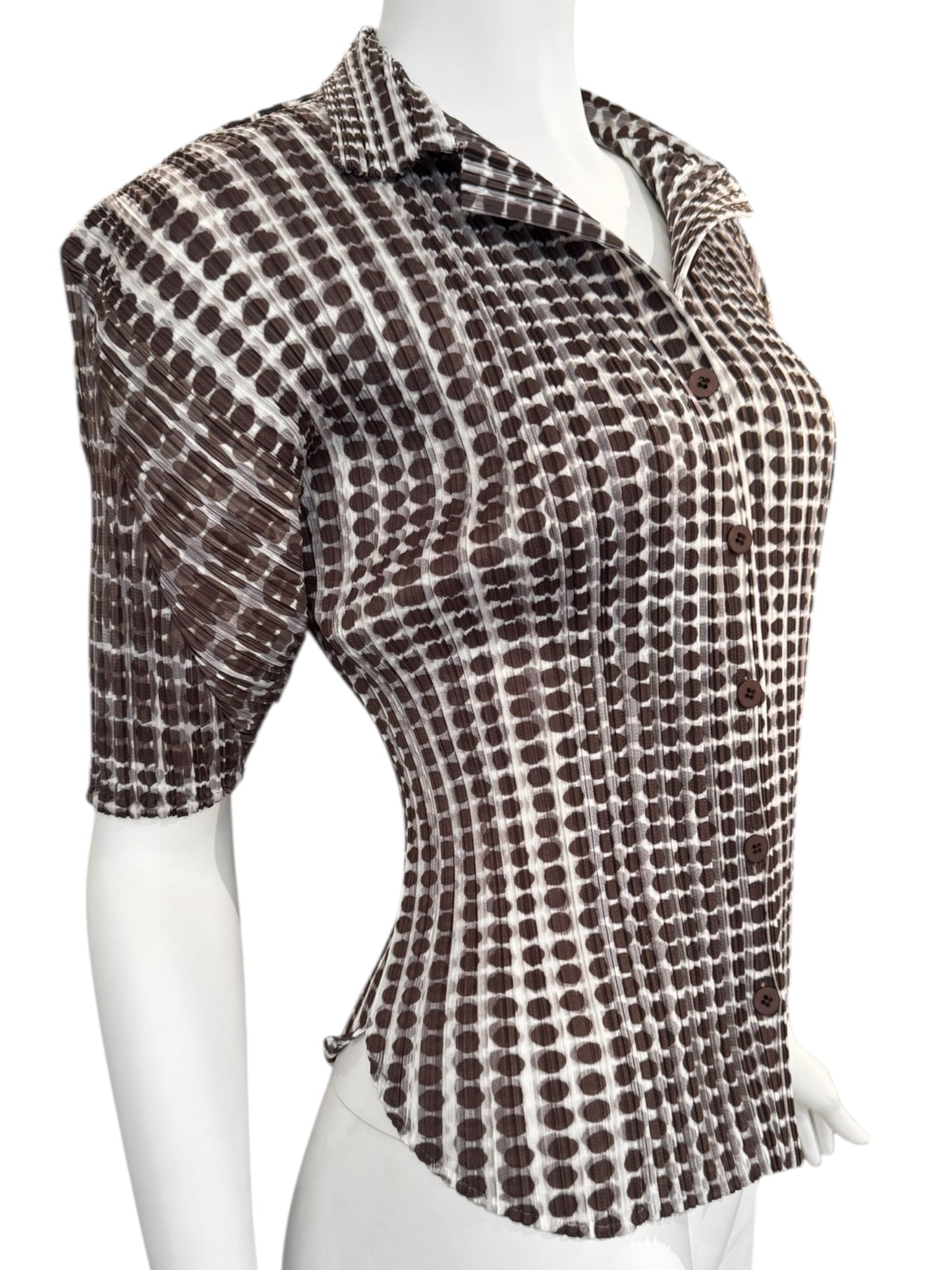 PLEATS PLEASE 2010 BROWN POLKA DOT SHIRT