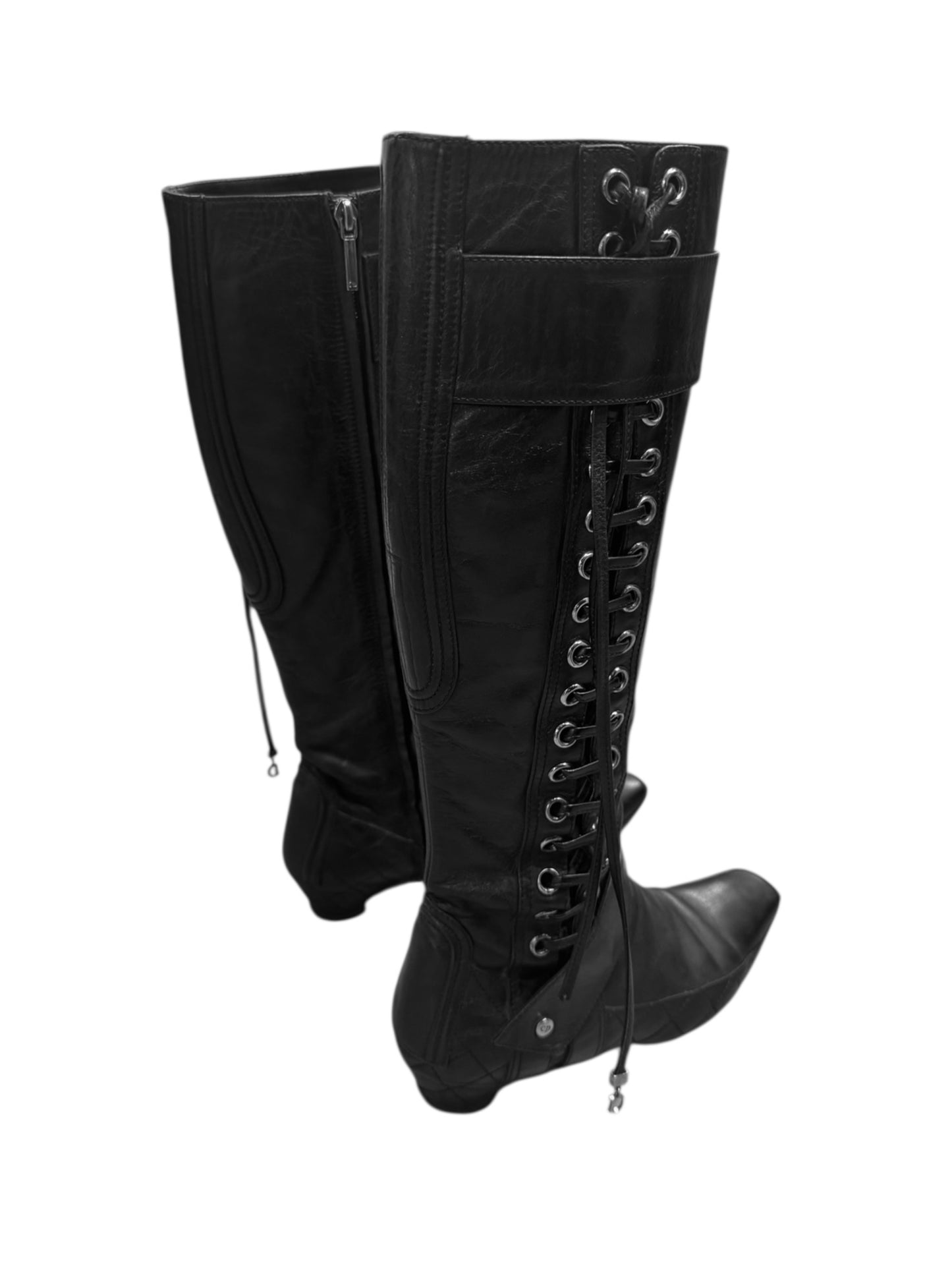 DIOR FW2005 BY JOHN GALLIANO BLACK LEATHER BOOTS