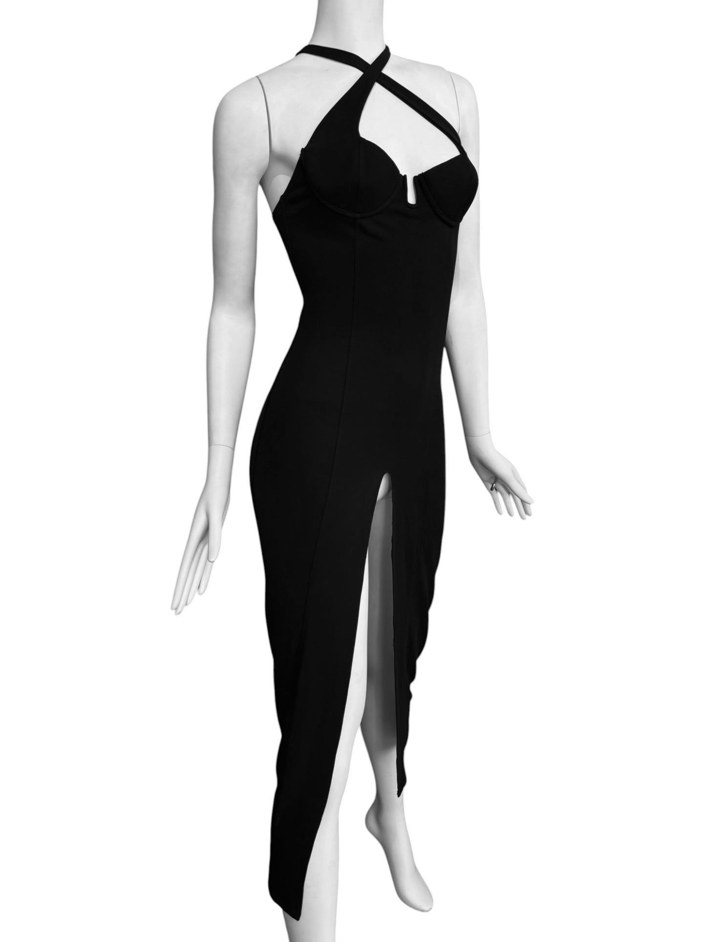 PLEIN SUD SS1992 BLACK SLIT MAXI DRESS