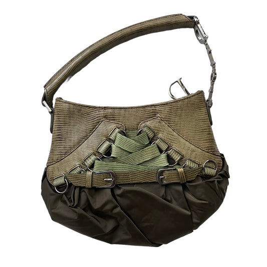 DIOR 2000s BY GALLIANO KHAKI GREEN NYLON & LEATHER BALLET CORSET BAG