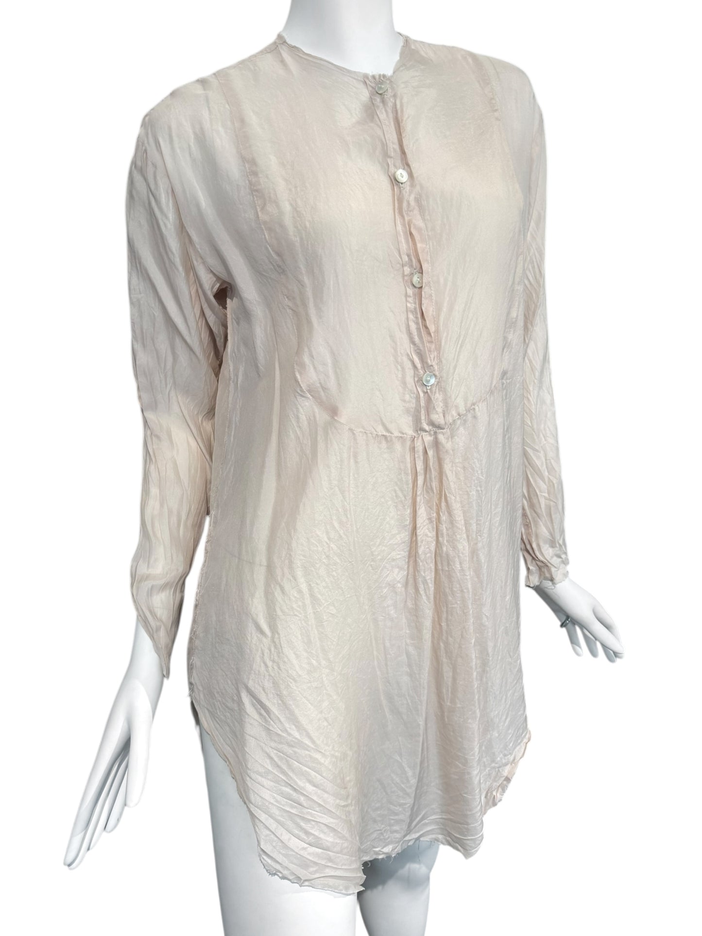 ELENA DAWSON 2010s PALE BLUSH SILK CRINKLED VICTORIAN-STYLE BLOUSE