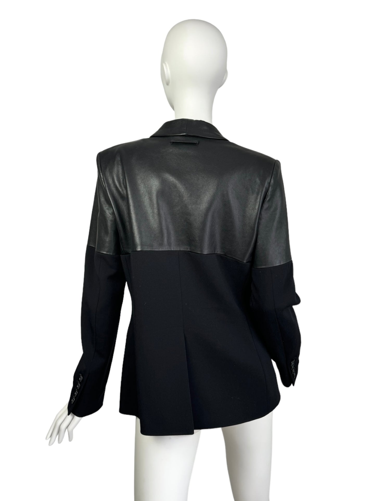 JEAN-PAUL GAULTIER 2000s BLACK LEATHER & WOOL BLAZER