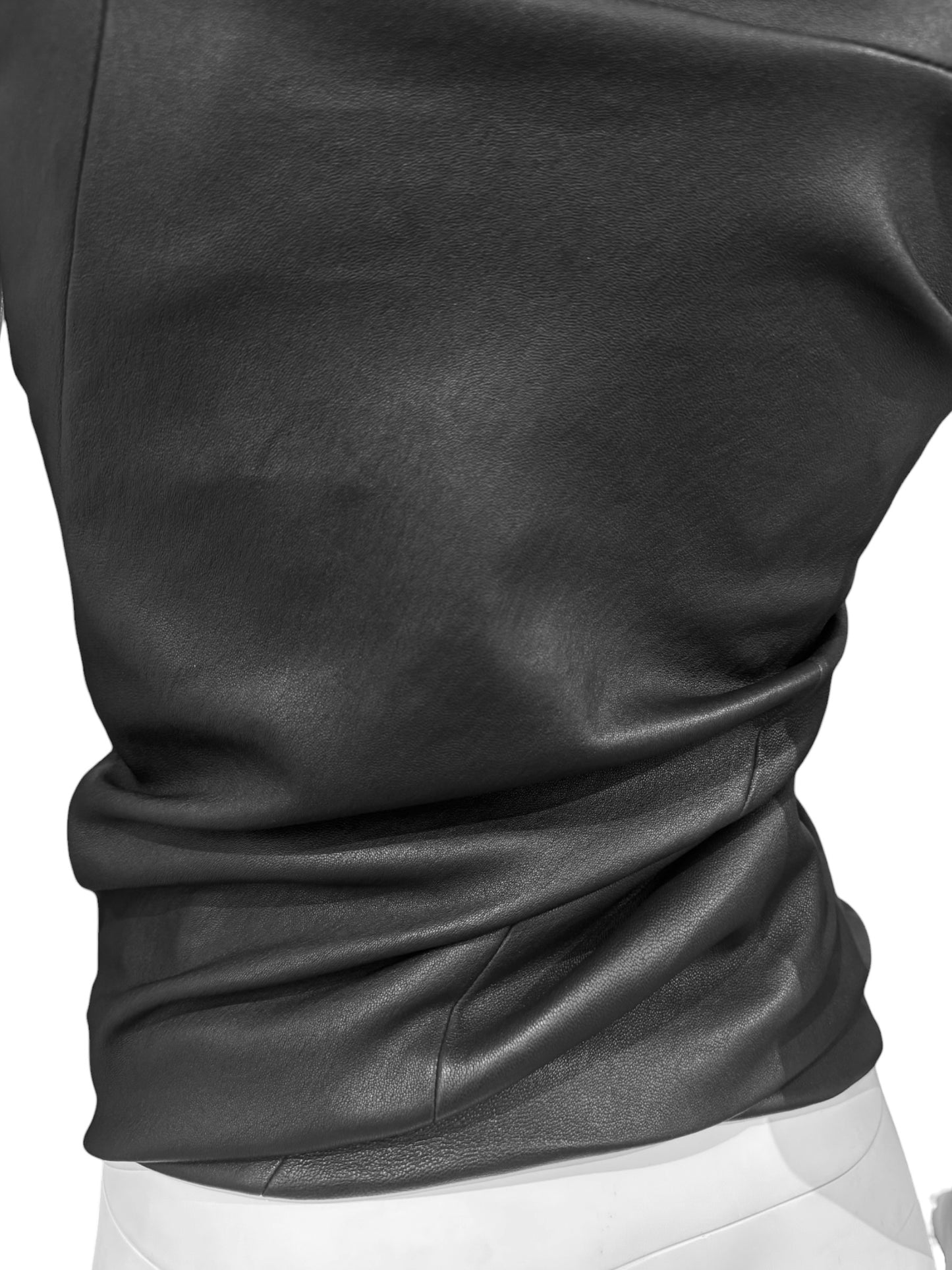 RICK OWENS SS2024 «LIDO» BLACK LEATHER DRAPED TANK TOP