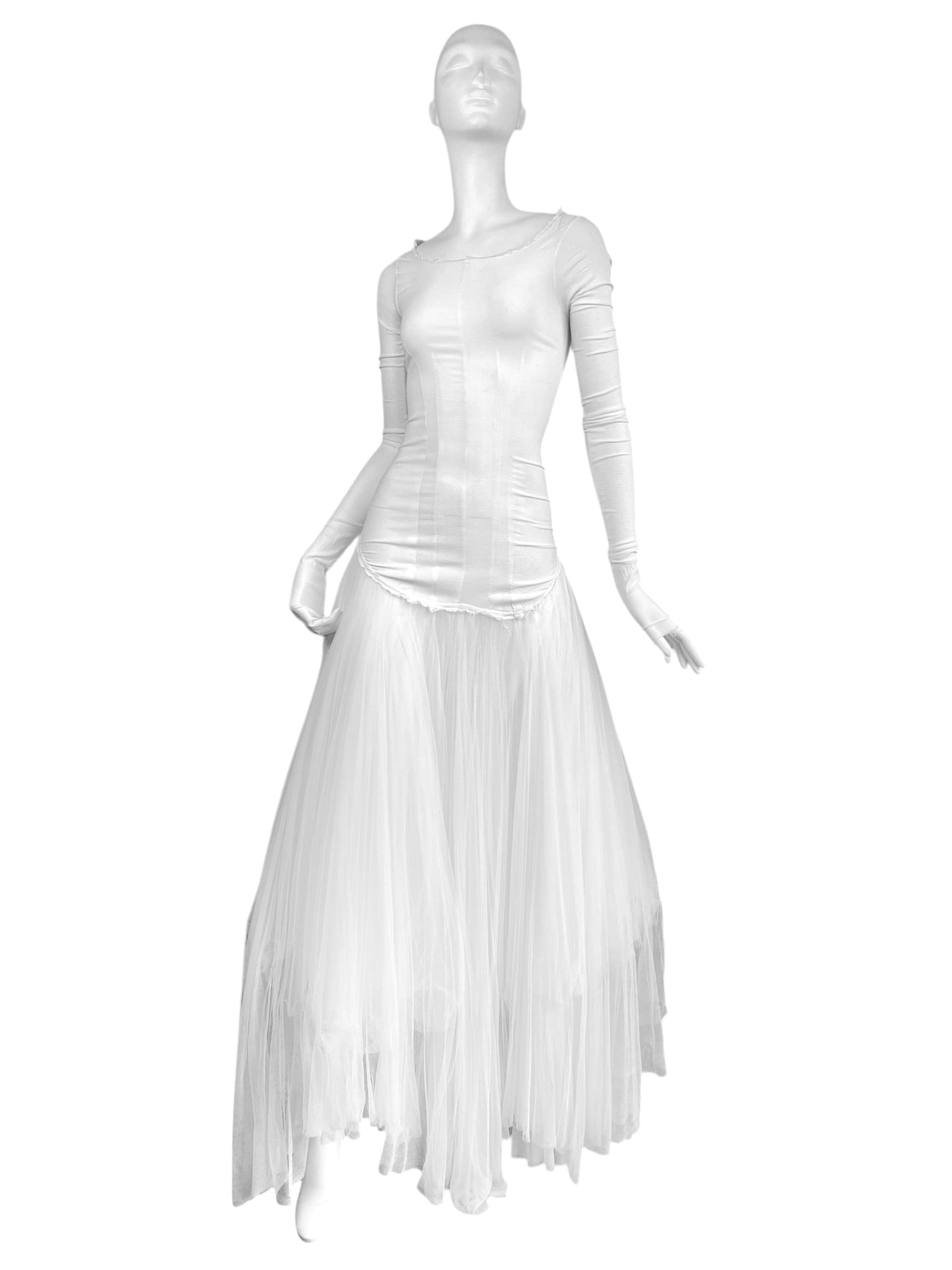 MARC LE BIHAN 2020s WHITE SILK BALLERINA BRIDAL MAXI DRESS