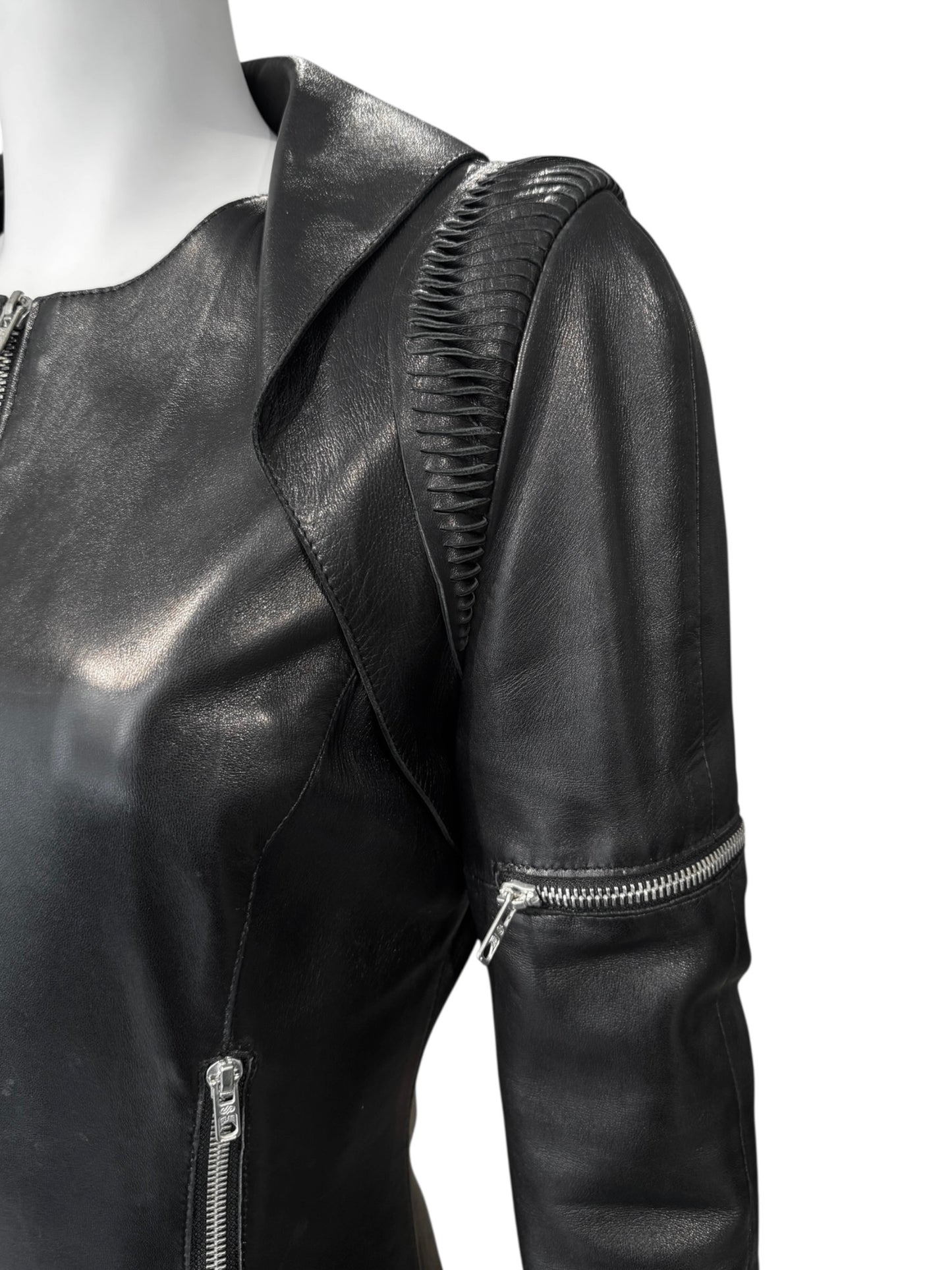 JITROIS 2000s BLACK LEATHER MULTI-ZIP COAT