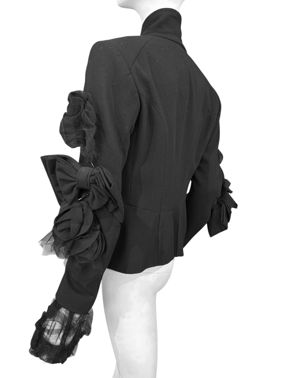 COMME DES GARÇONS FW2004 ‘DARK ROMANCE, WITCH’ BLACK WOOL TULLE & BOW INSERTS BLAZER
