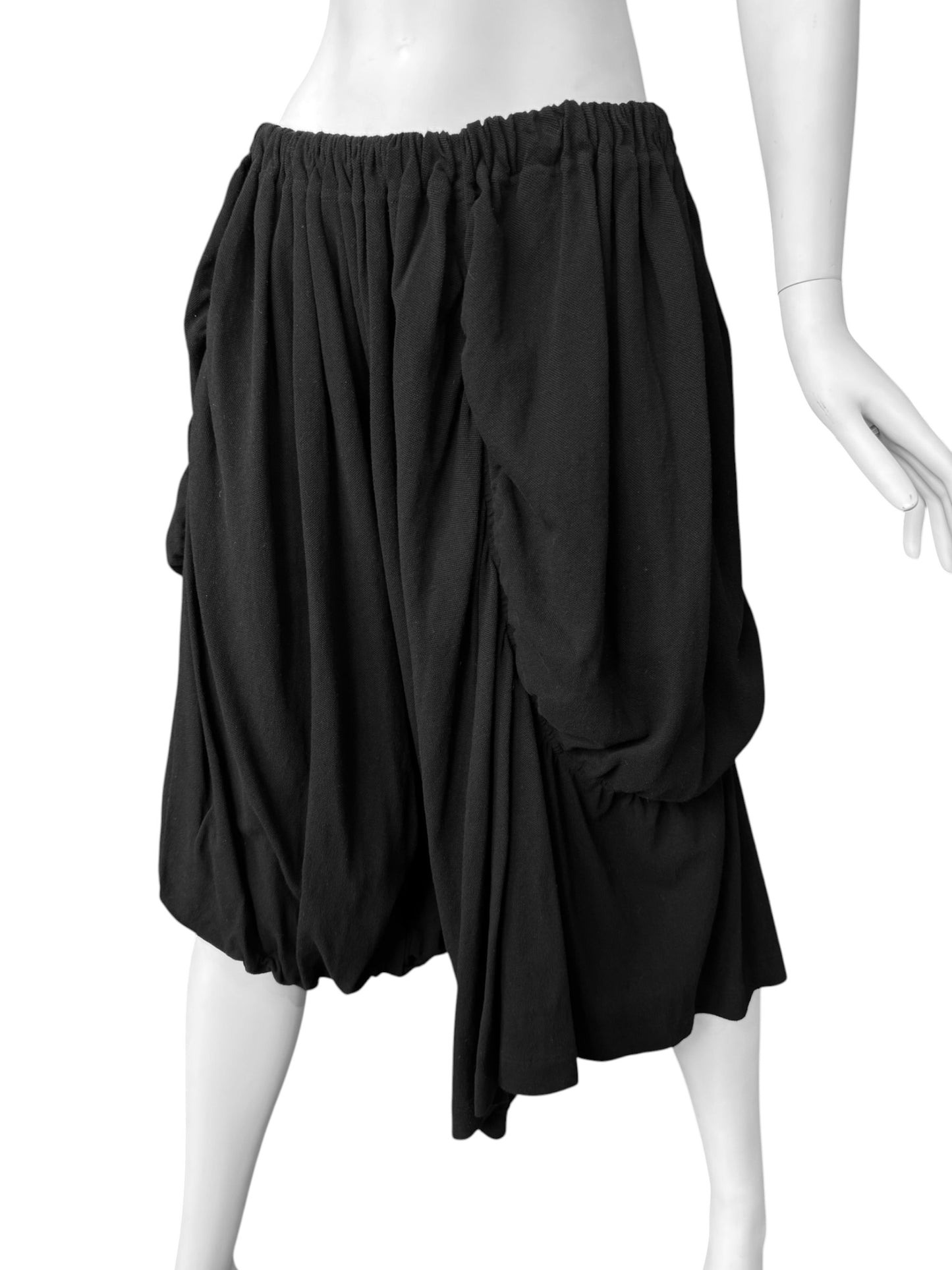 Y’S YOHJI YAMAMOTO 2010s BLACK ASYMMETRICAL DRAPED SHORTS