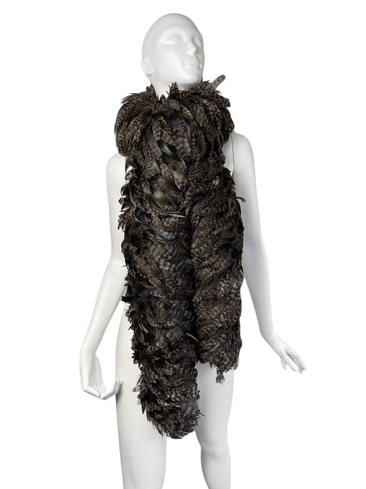 2000s DARK BROWN PHEASANT FEATHERS MAXI SCARF