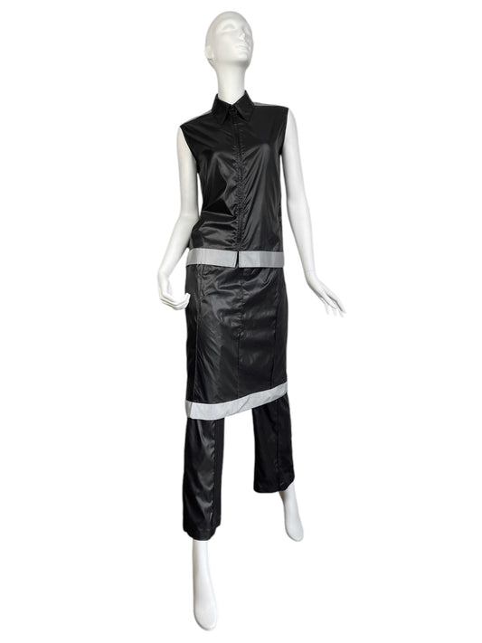 CHANEL SS1999 BY KARL LAGERFELD BLACK NYLON REFLECTIVE HEM 3P. SET (TOP + PANTS + SKIRT)