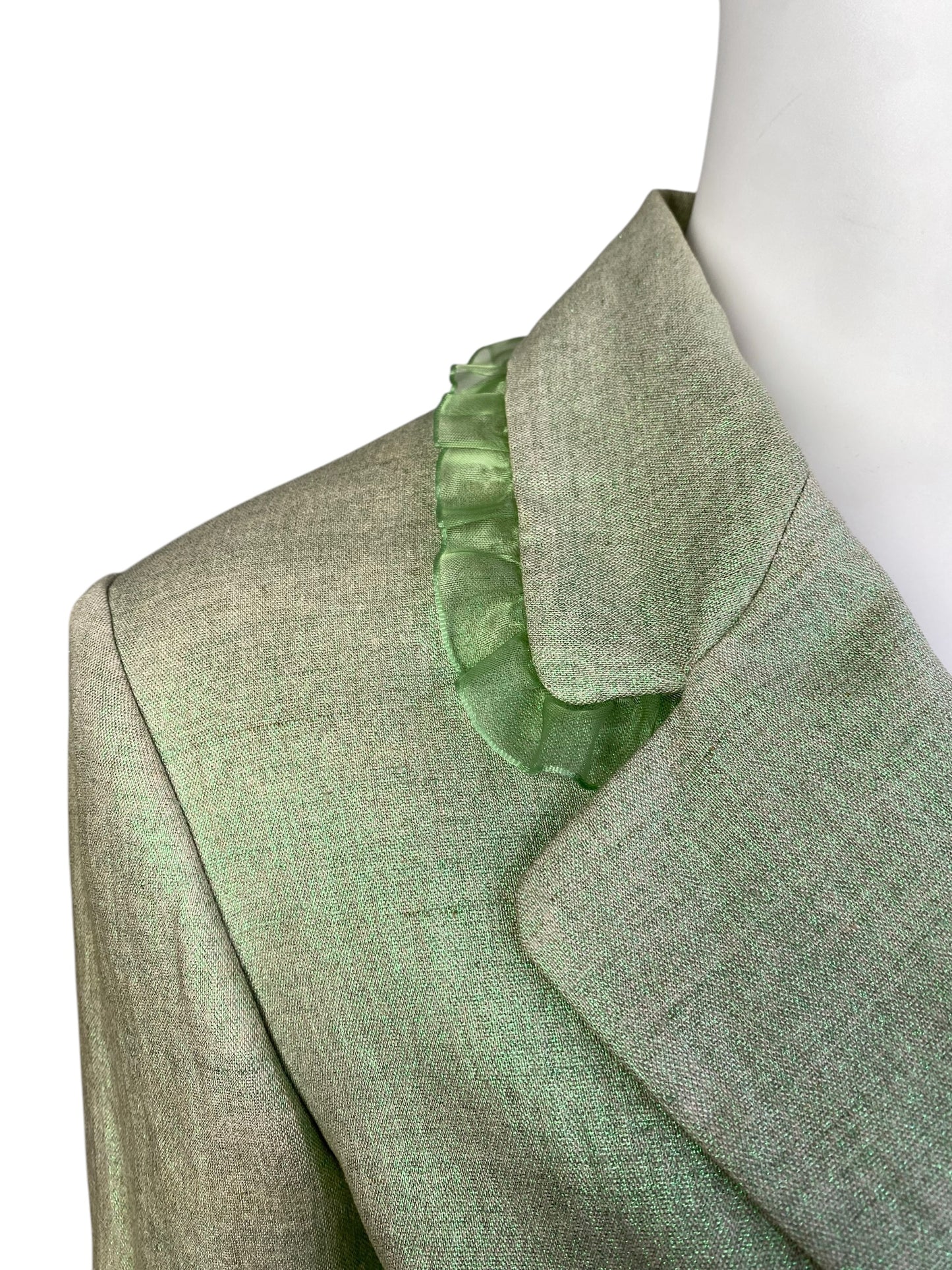 ALEXANDER MCQUEEN C.1995-1996 LIGHT GREEN SHEER RUFFLE TRIM BLAZER