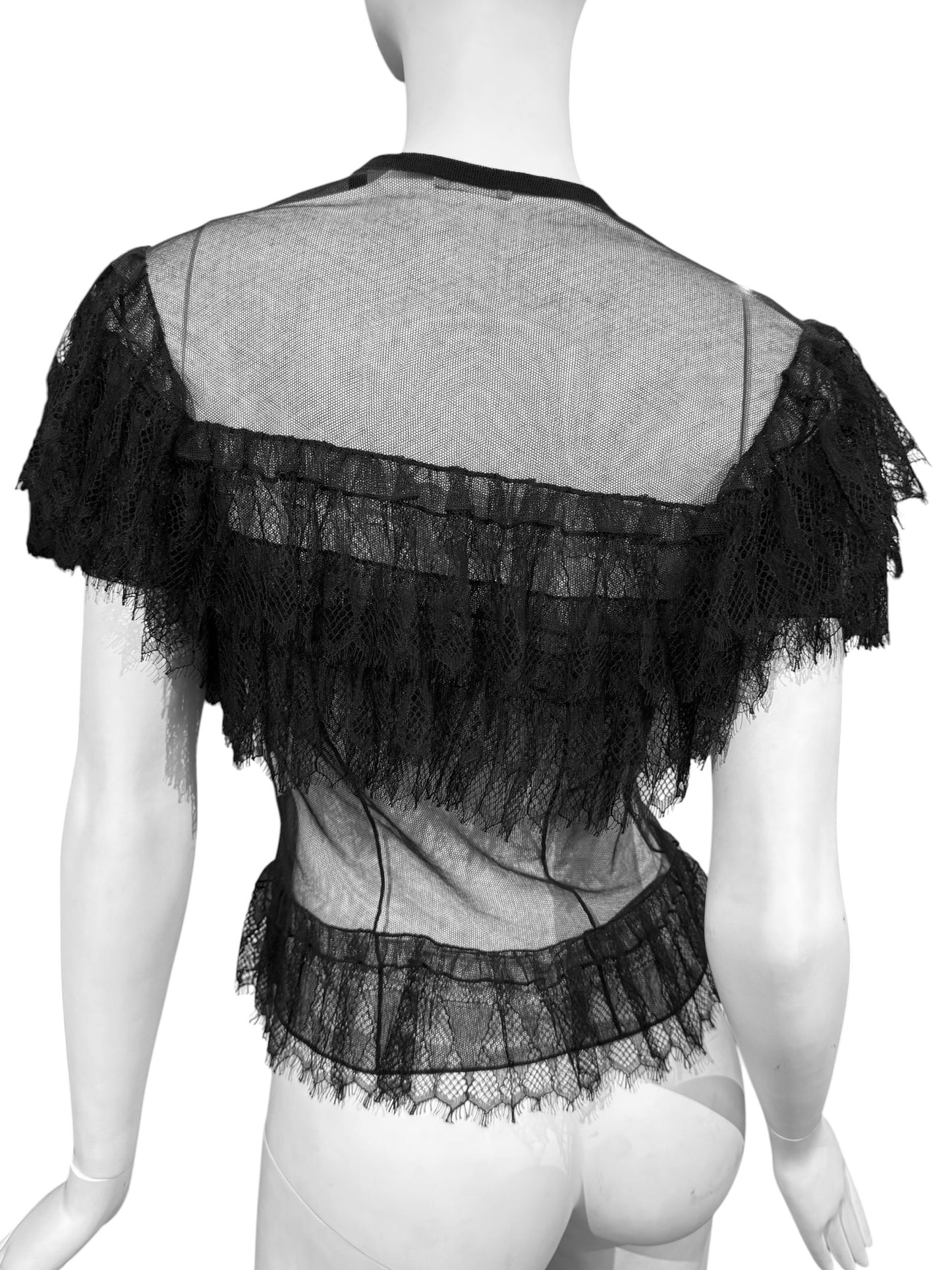 ALAÏA SS2016 BLACK TULLE & LACE SHEER TOP