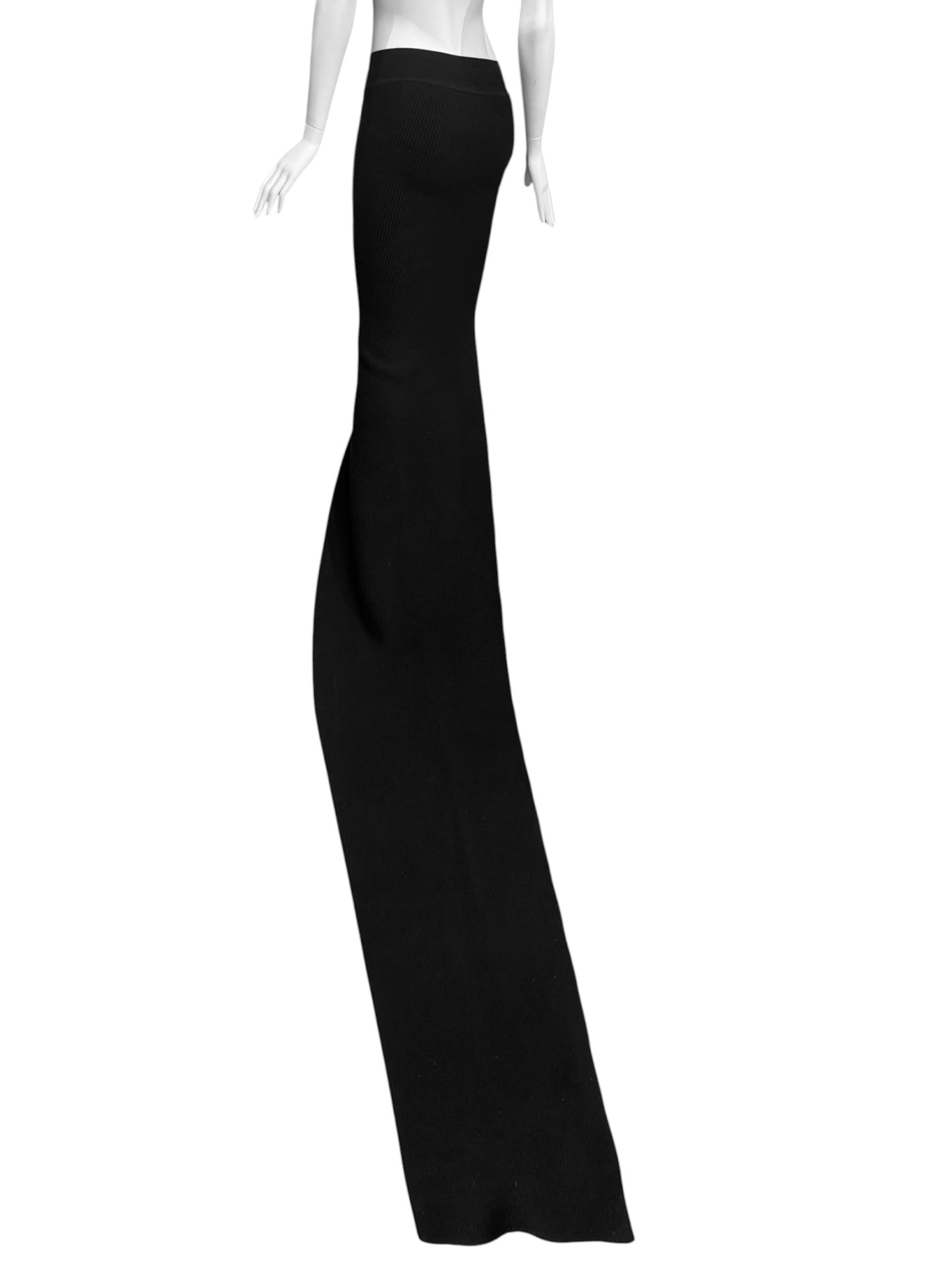 RICK OWENS FW2023 «LUXOR» BLACK CASHMERE SLIT MAXI TRAIN SKIRT