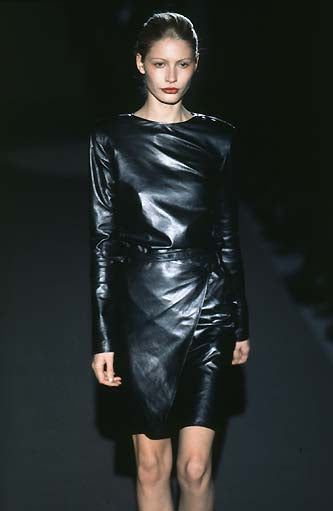 GUCCI FW1997 BY TOM FORD BLACK LEATHER WRAPPABLE MIDI DRESS