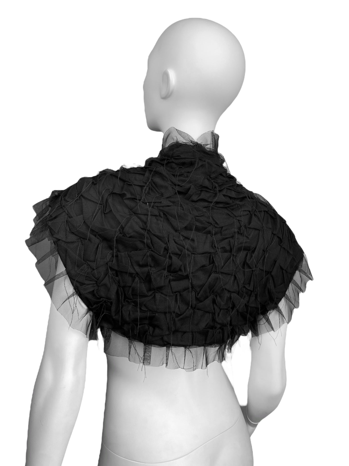 CORA KEMPERMAN 2000s BLACK PLEATED TULLE BOLERO