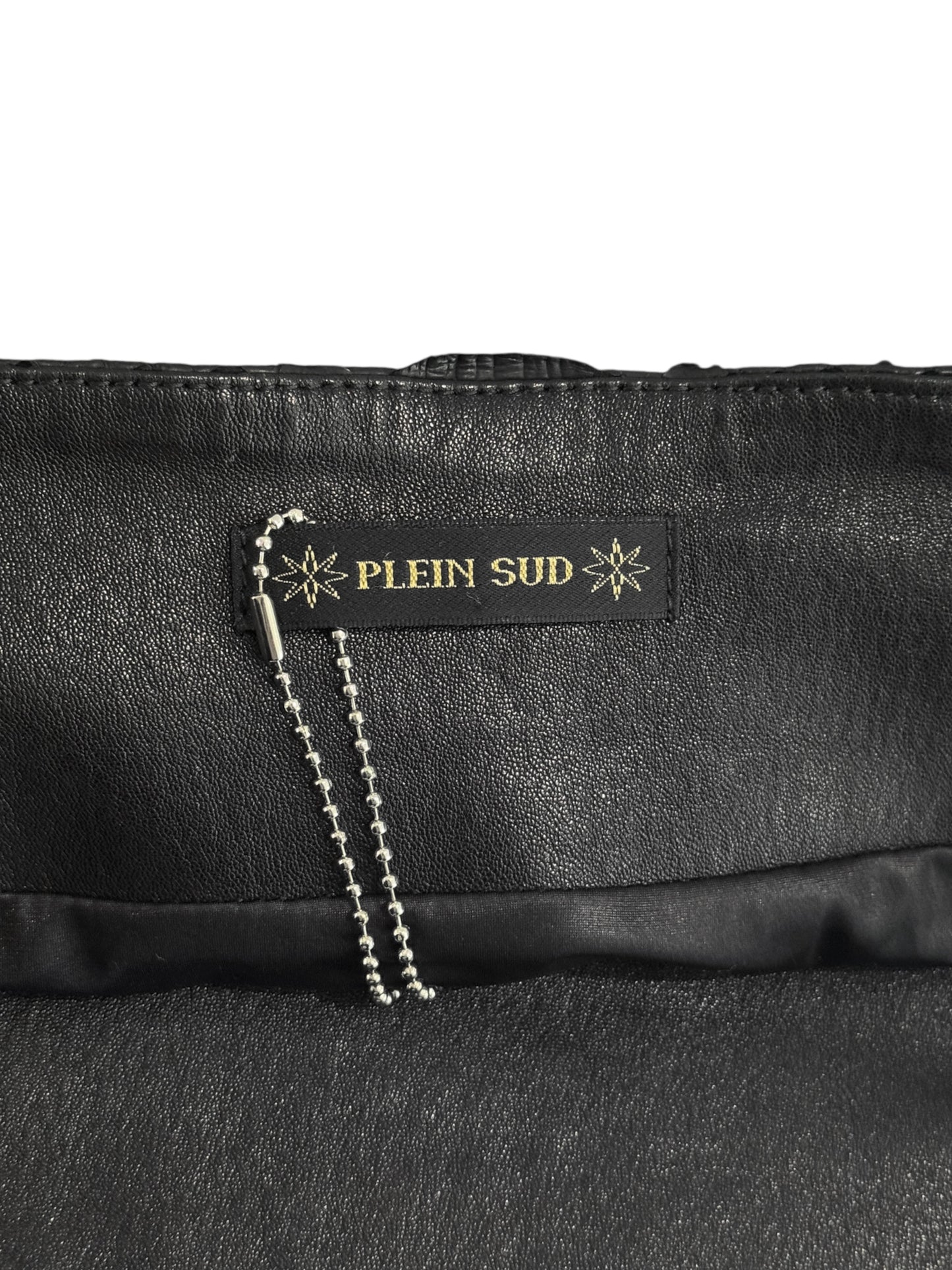 PLEIN SUD SS2011 BLACK PYTHON LEATHER TULLE HEM MINI SKIRT